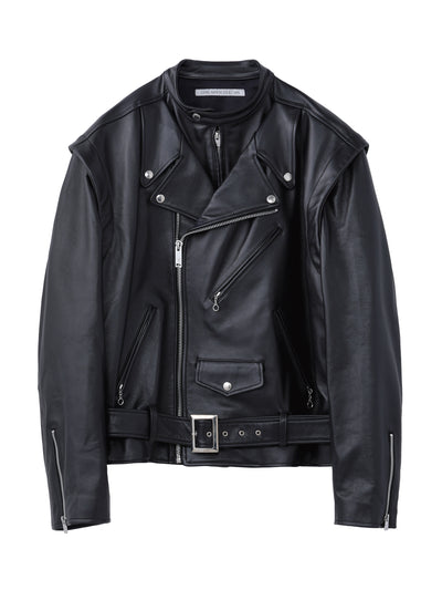 LEATHER DOUBLE FRONT BIKER JACKET