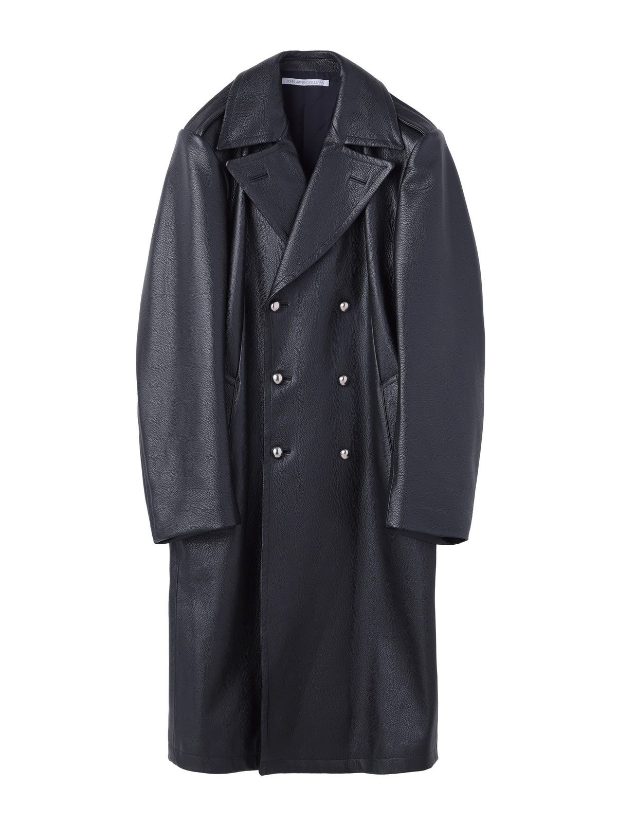 GRAIN LEATHER MASSIVE ROUNDED SLEEVE DOUBLE BREASTED COAT