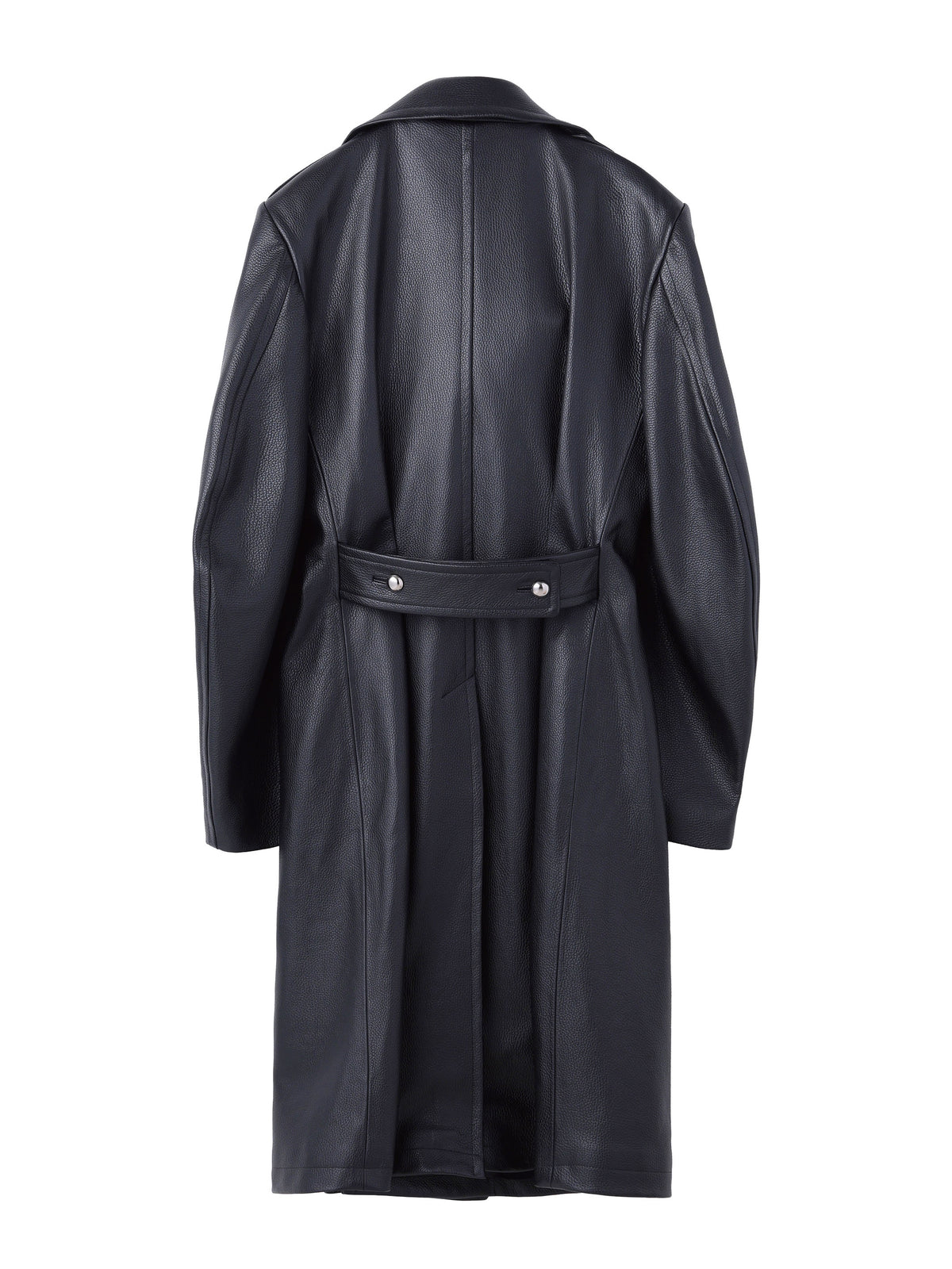 GRAIN LEATHER MASSIVE ROUNDED SLEEVE DOUBLE BREASTED COAT