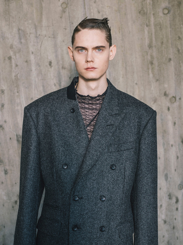 TWEED ASYMMETRY LAPEL COAT – JOHN LAWRENCE SULLIVAN 