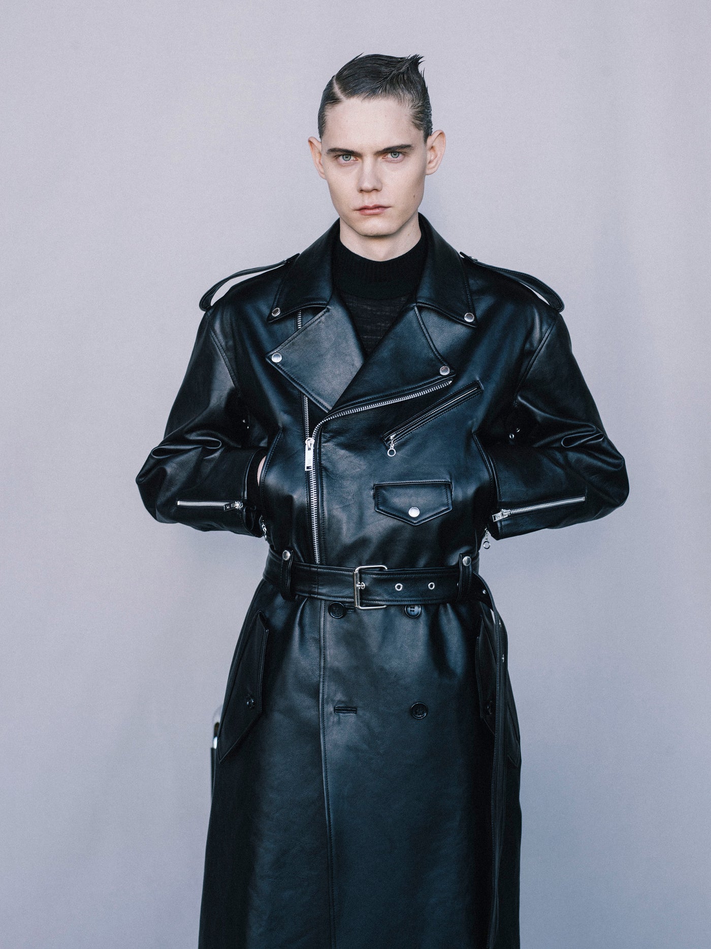 LEATHER BIKER COAT