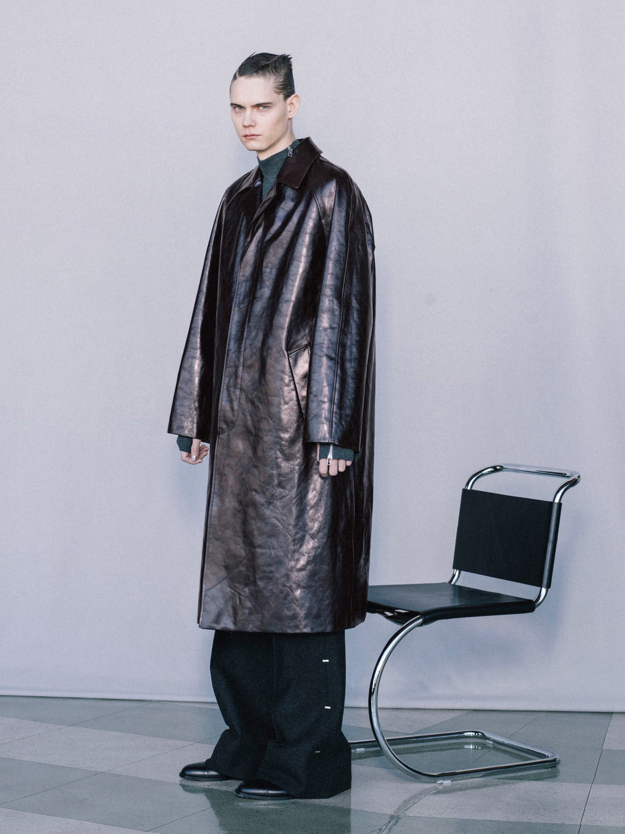 Leather Fly Front Coat