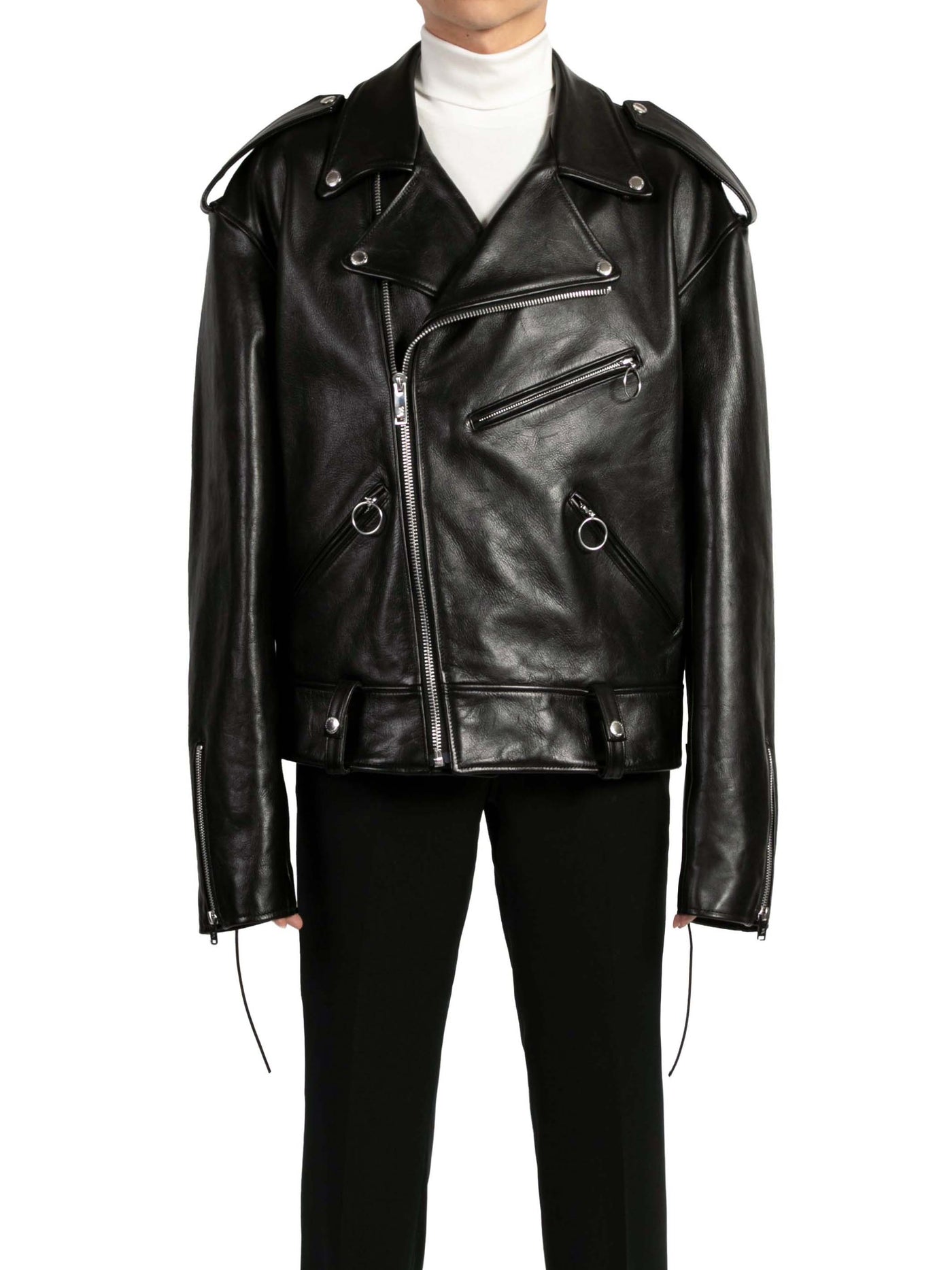 Leather lace-up biker jacket