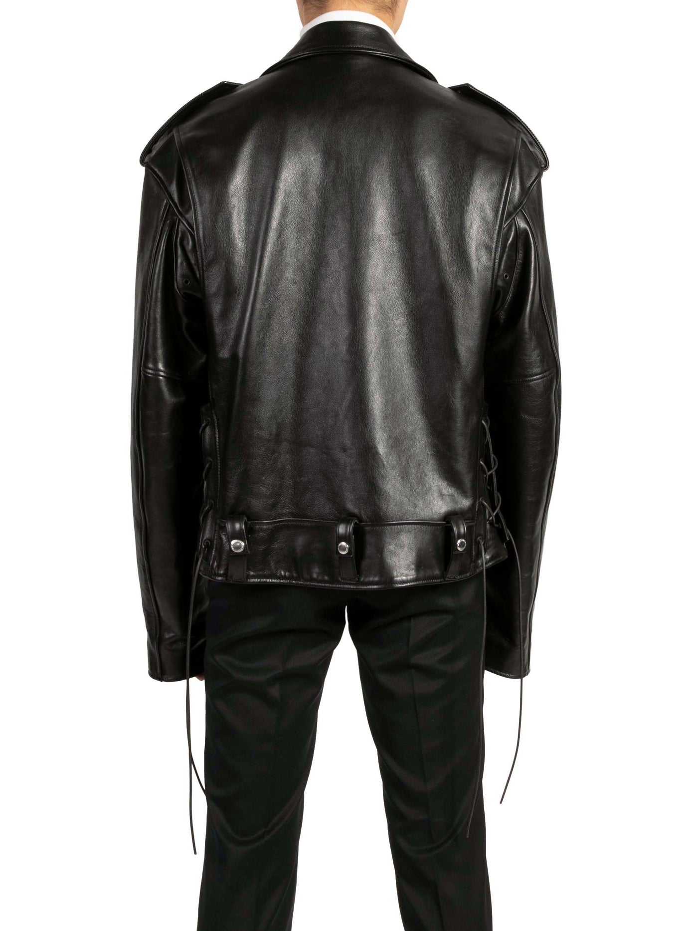Leather lace-up biker jacket