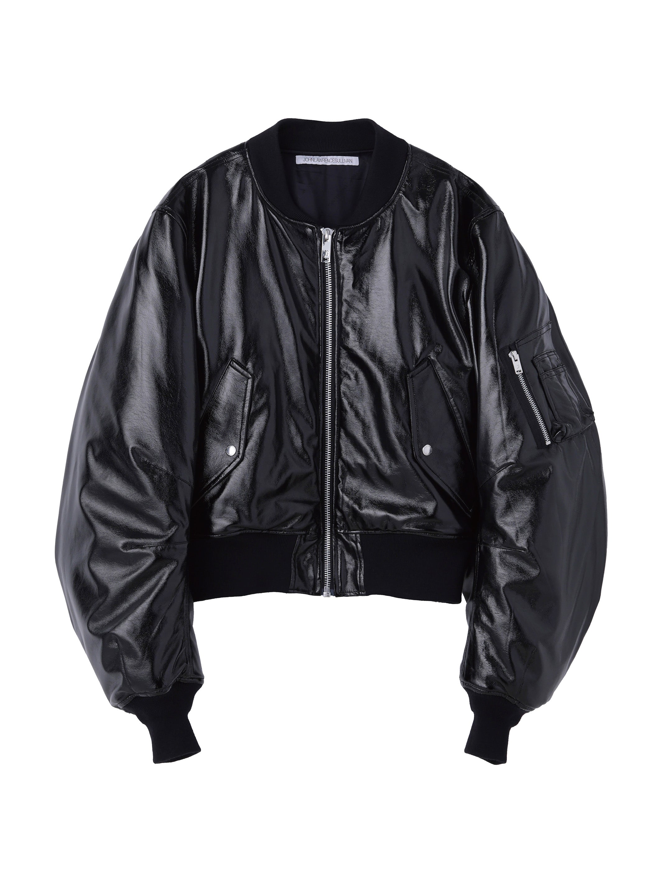 PATENT MASSIVE ROUNDED SLEEVE BOMBER JACKET