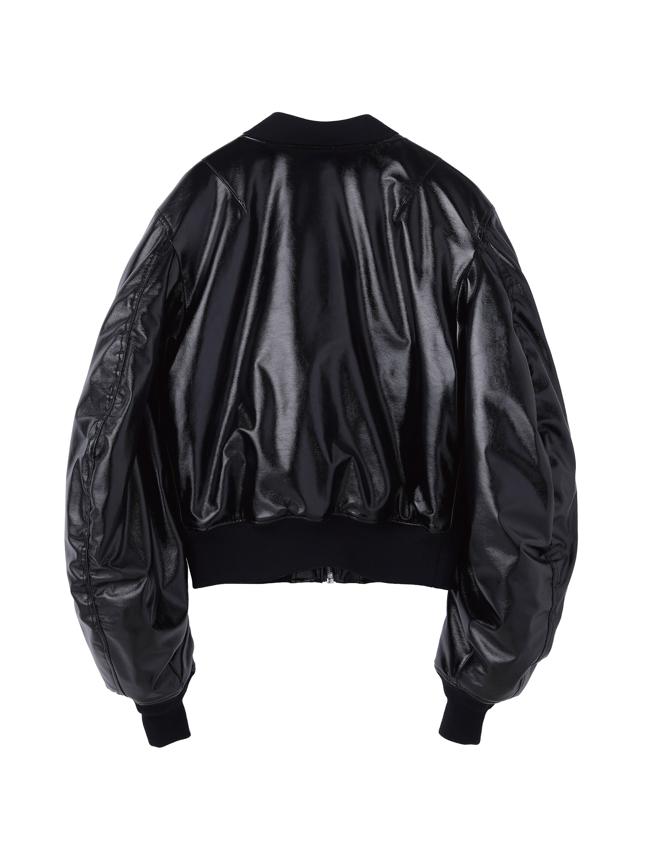 PATENT MASSIVE ROUNDED SLEEVE BOMBER JACKET