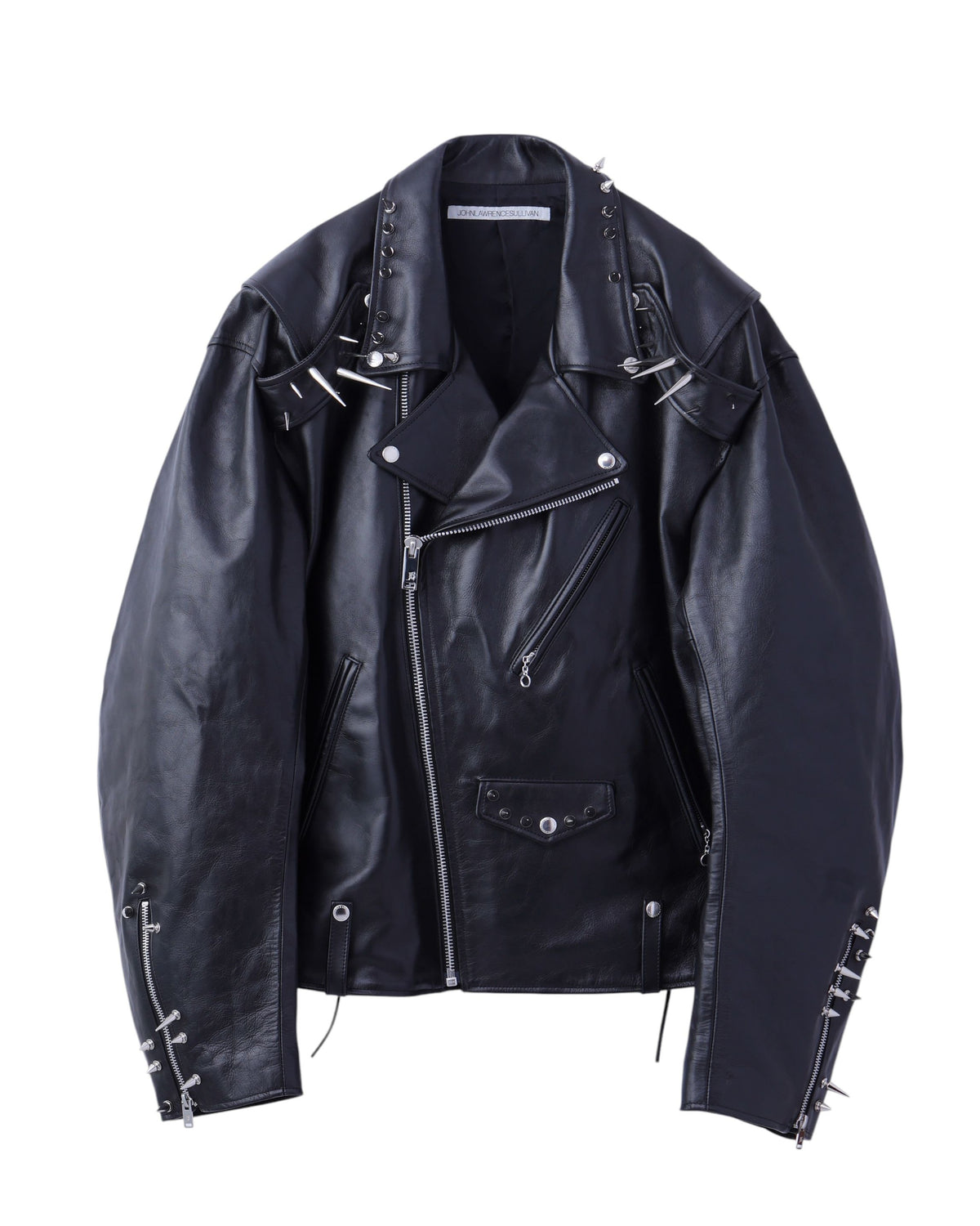 LEATHER MASSIVE ROUNDED SLEEVE STUDDED BIKERS JACKET