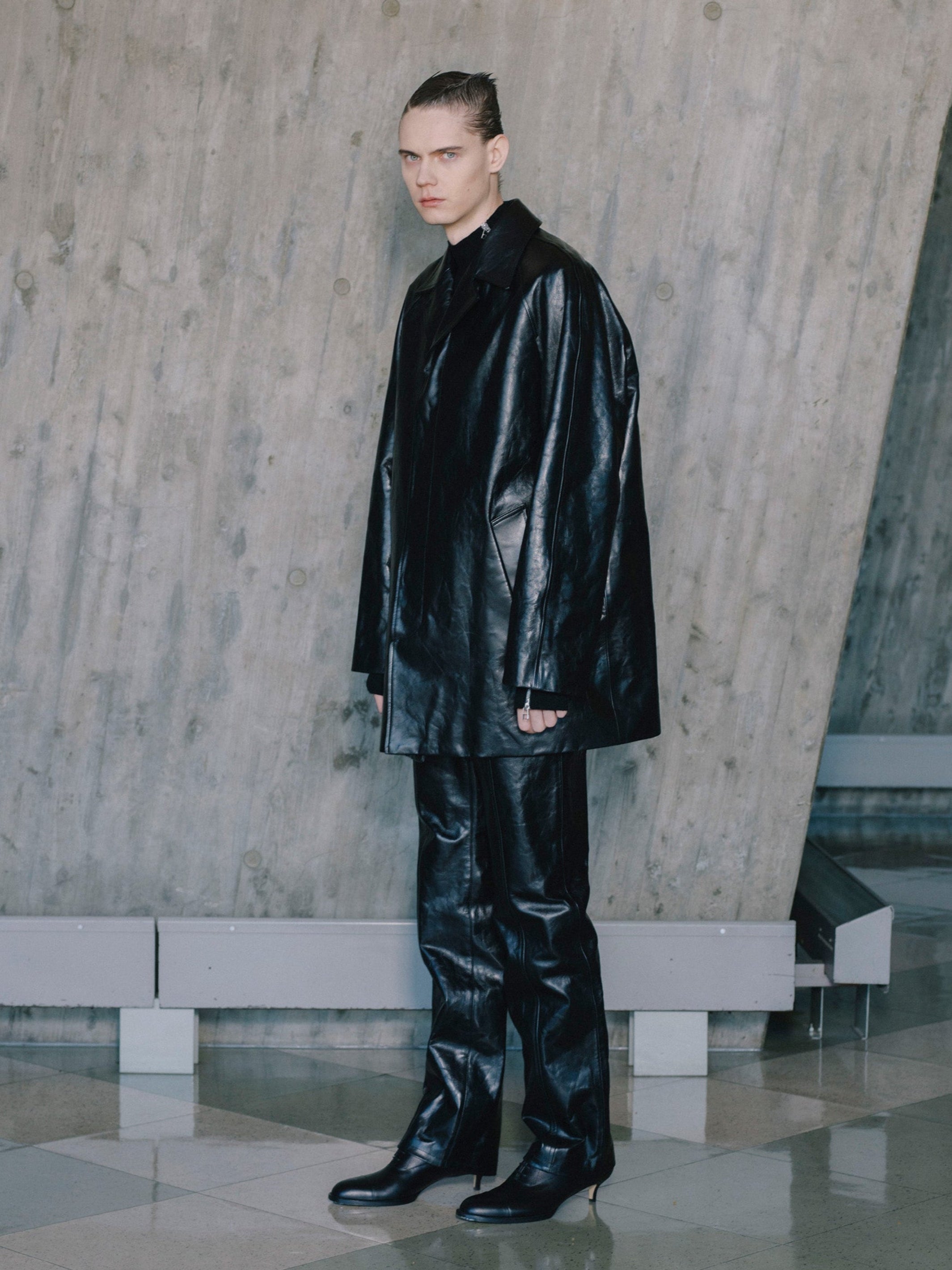 Leather Fly Front Single Coat