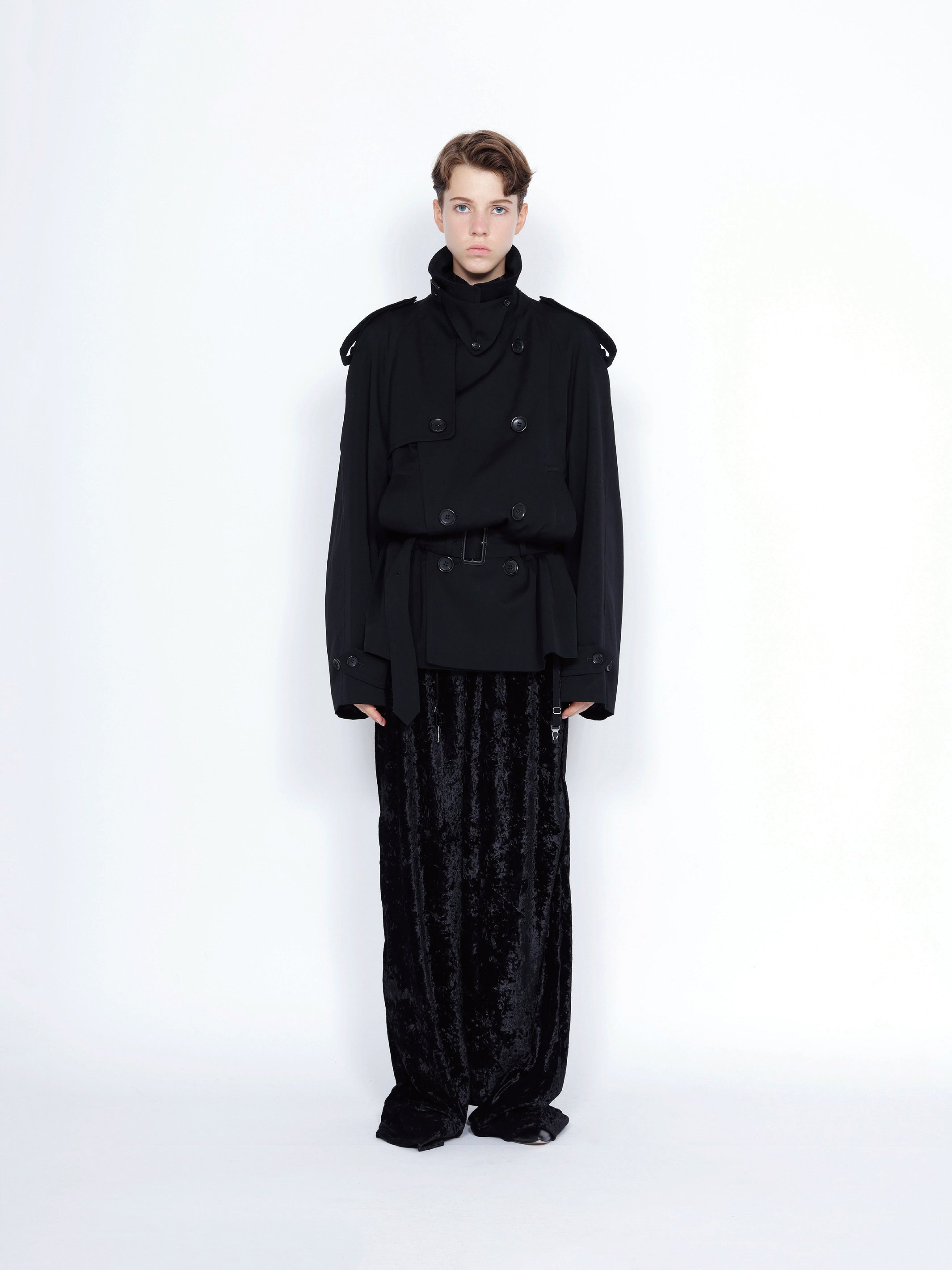 WOOL COTTON TWILL SHORT TRENCH COAT