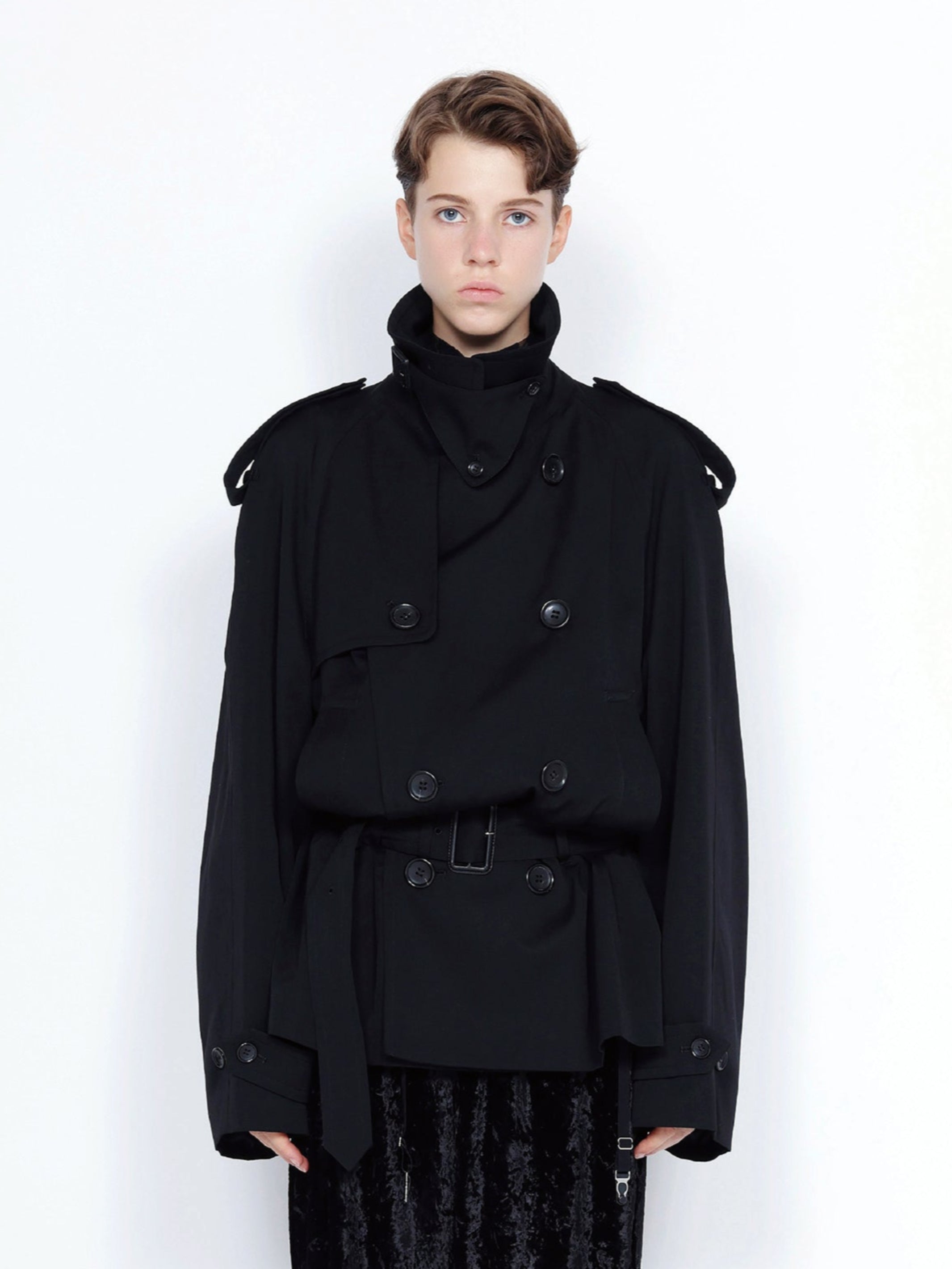 WOOL COTTON TWILL SHORT TRENCH COAT