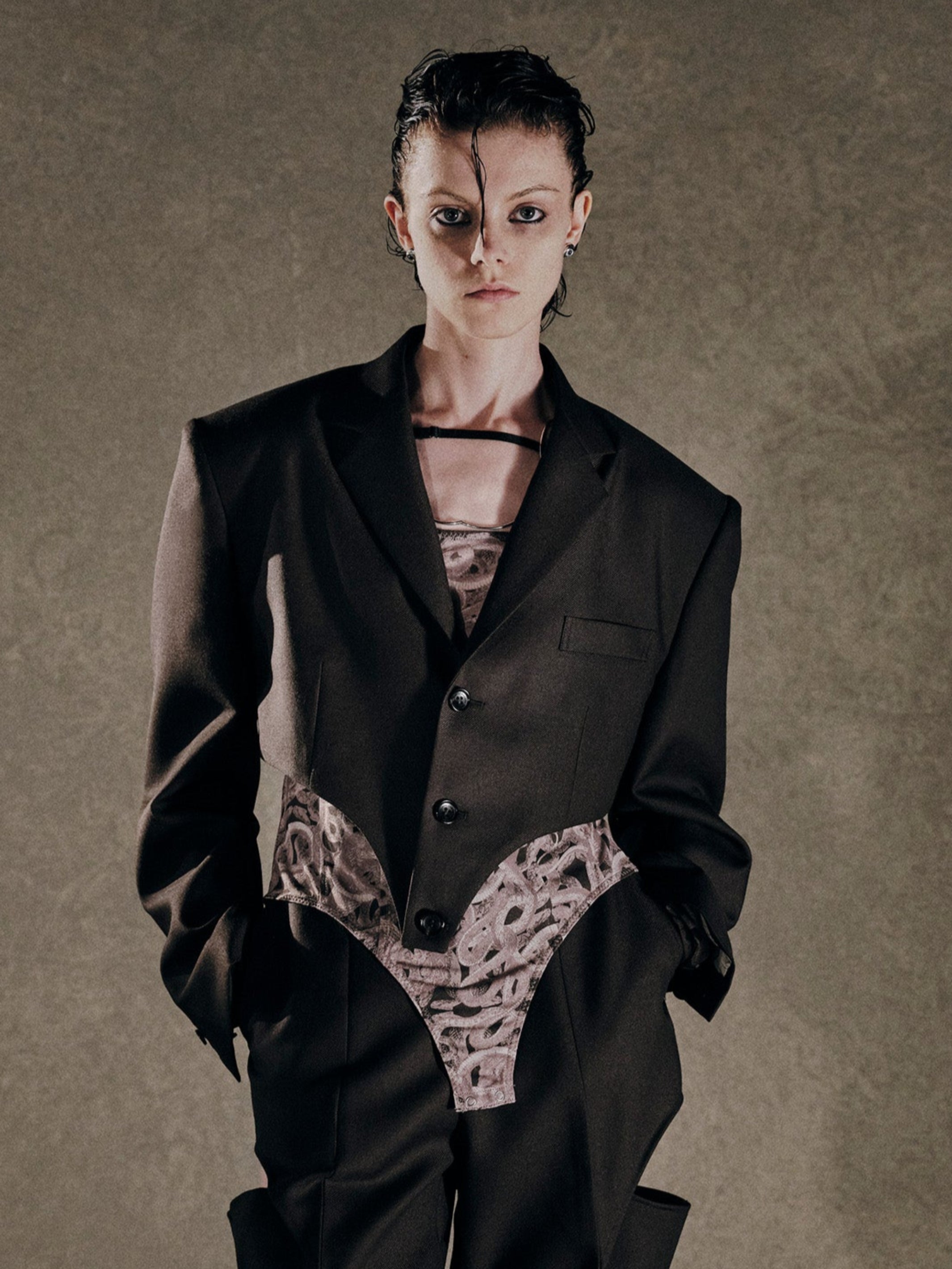 WOOL MOHAIR GABARDINE CUTTING JACKET