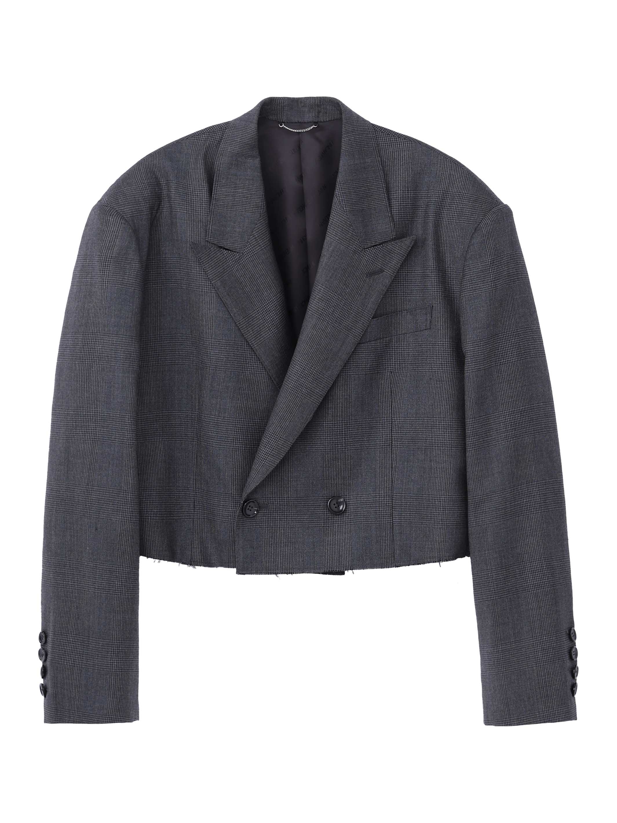 Glen plaid wool cut-off short jacket
