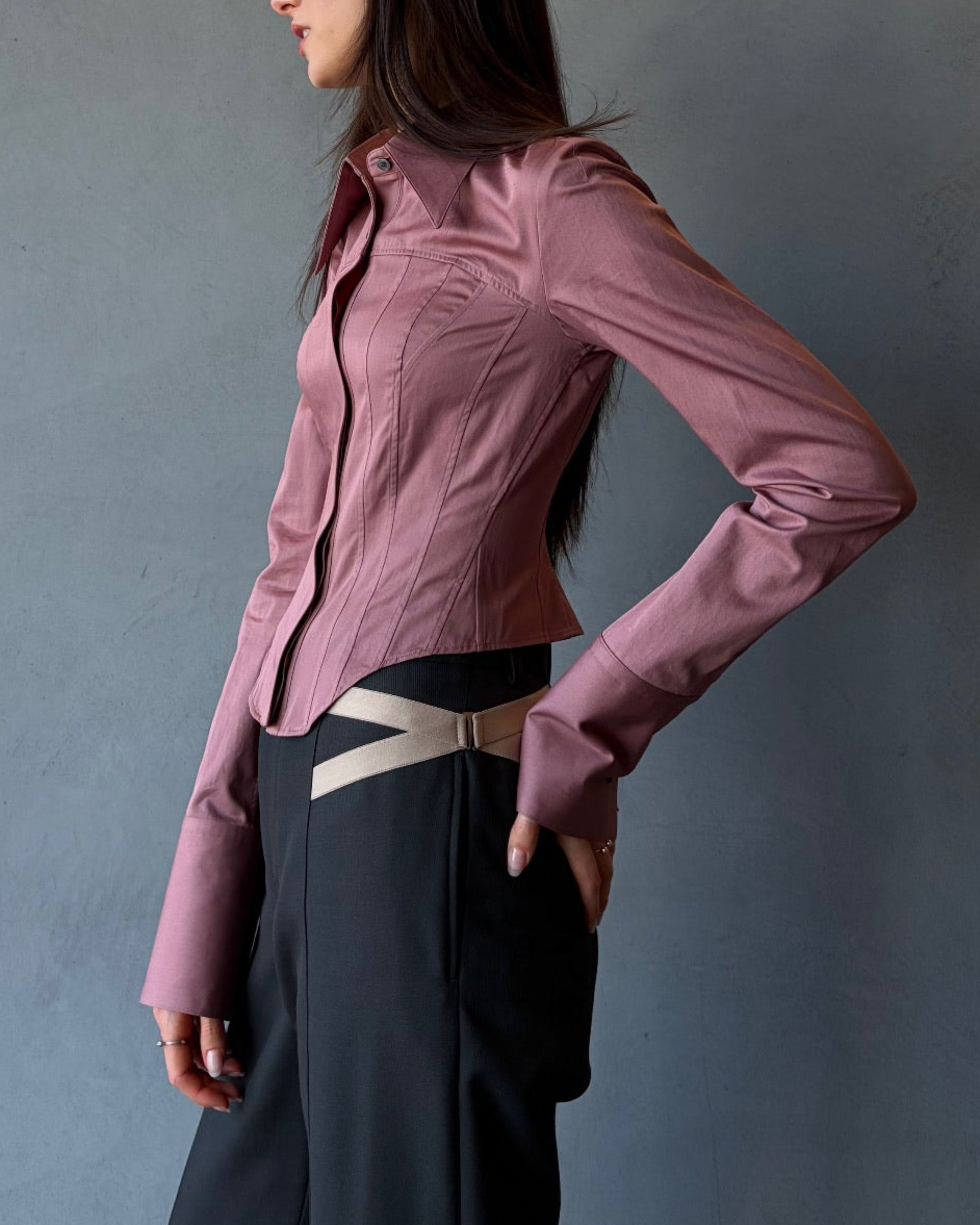 COTTON SATIN CORSET SHIRT