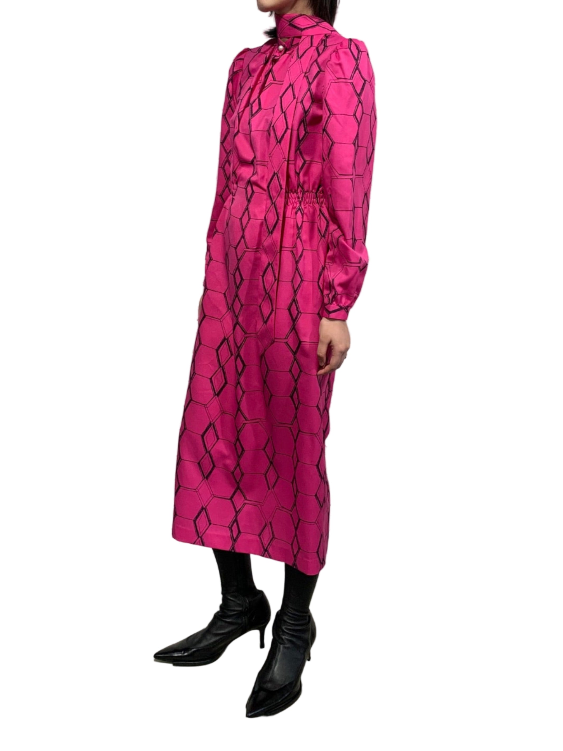 PRINTED HI-NECK DRESS WITH SCARF