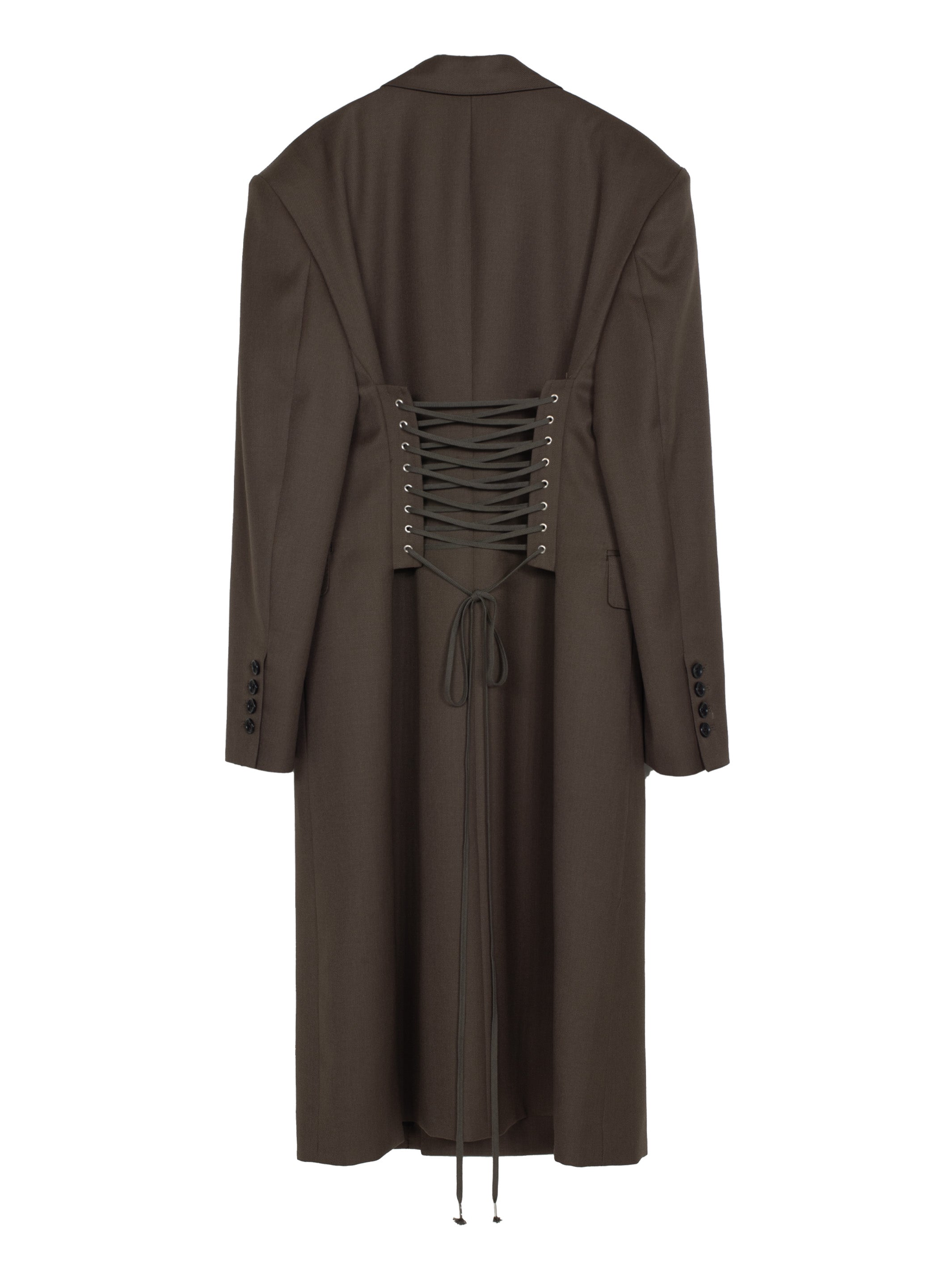 Wool Gabardine Lace-Up Coat