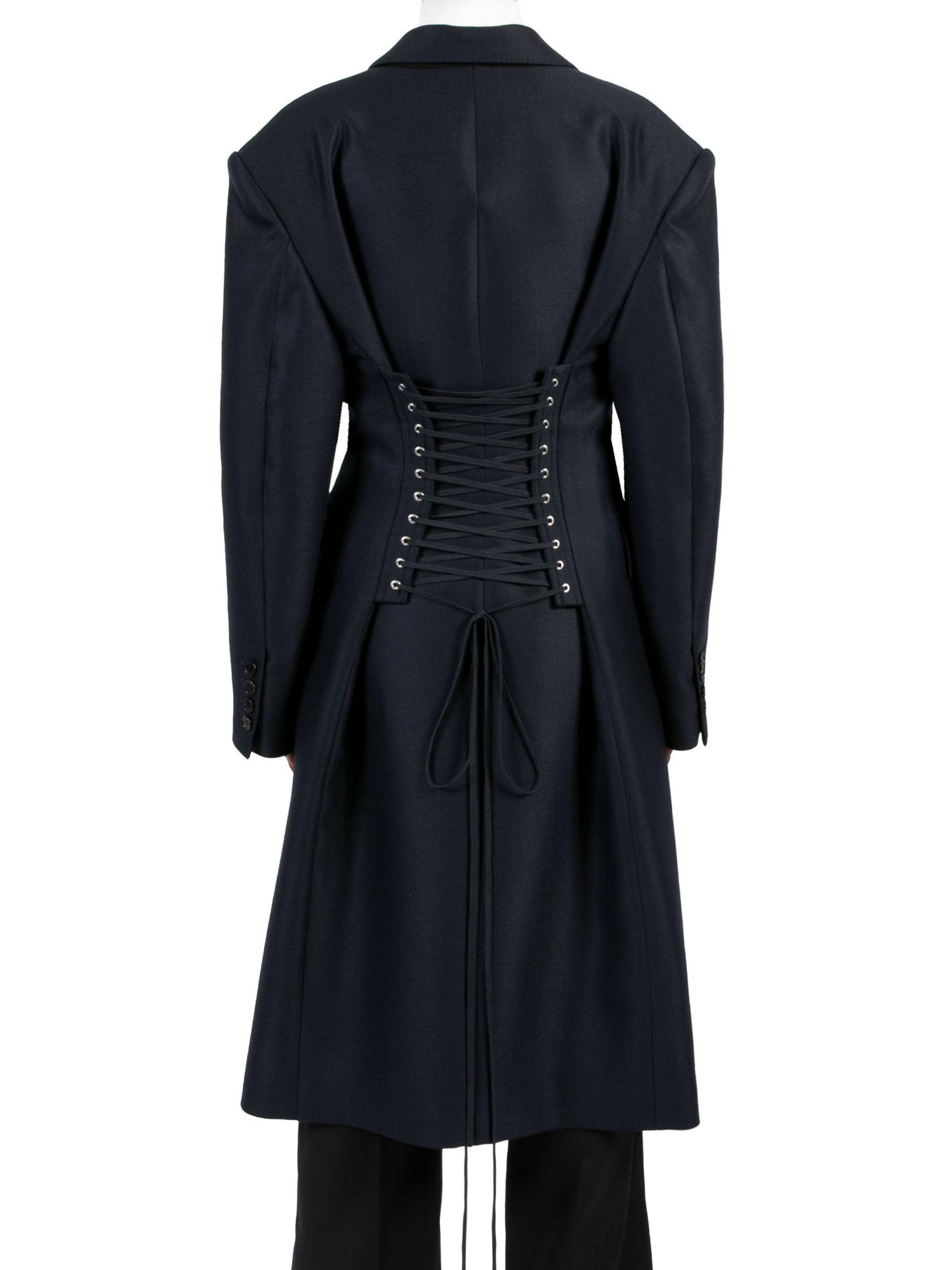 Wool Gabardine Lace-Up Coat