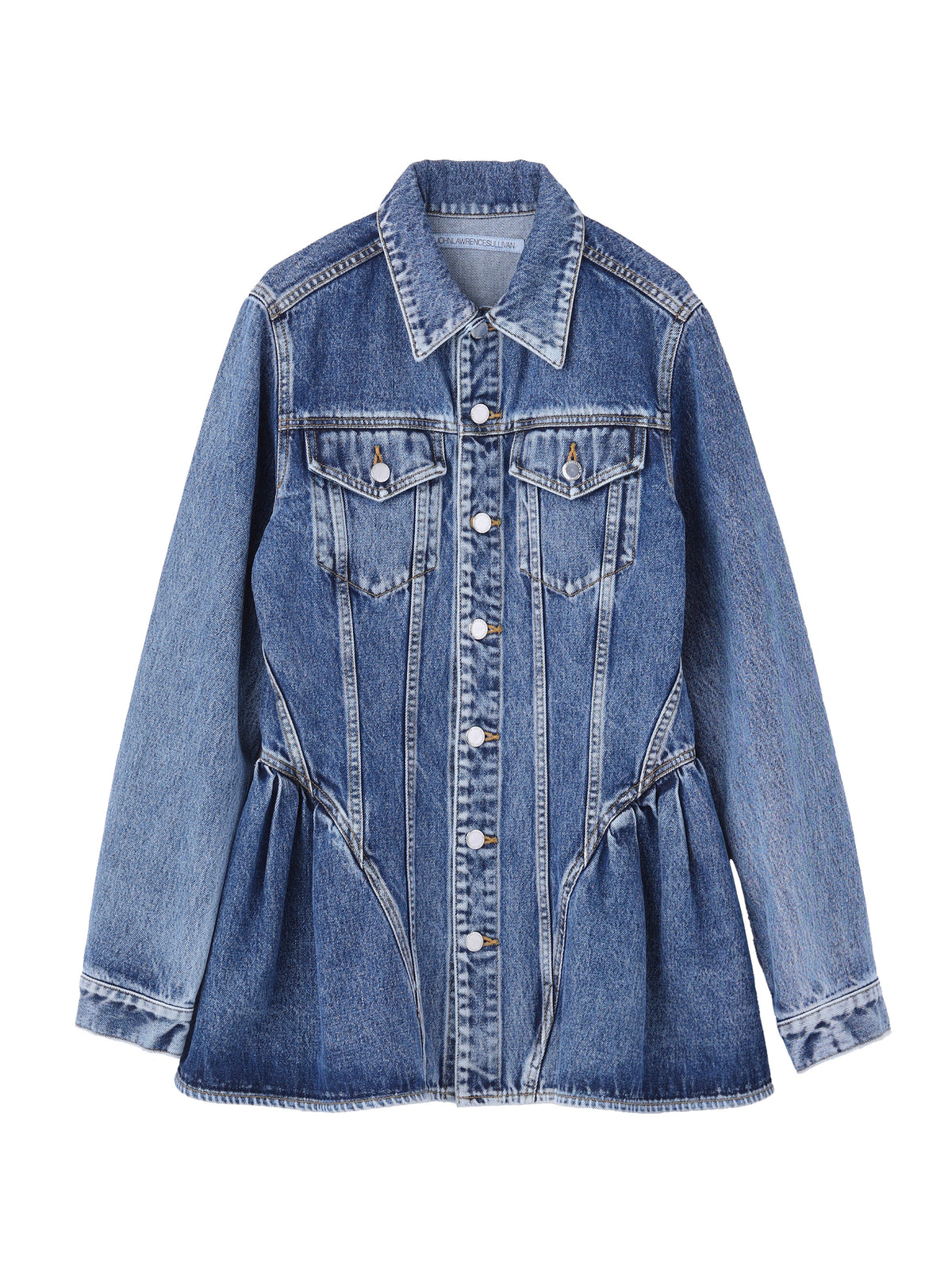 WASHED DENIM PEPLUM JACKET | INDIGO