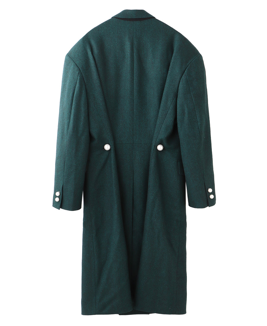 HERRINGBONE TWEED BACK SIDE TUCKED COAT