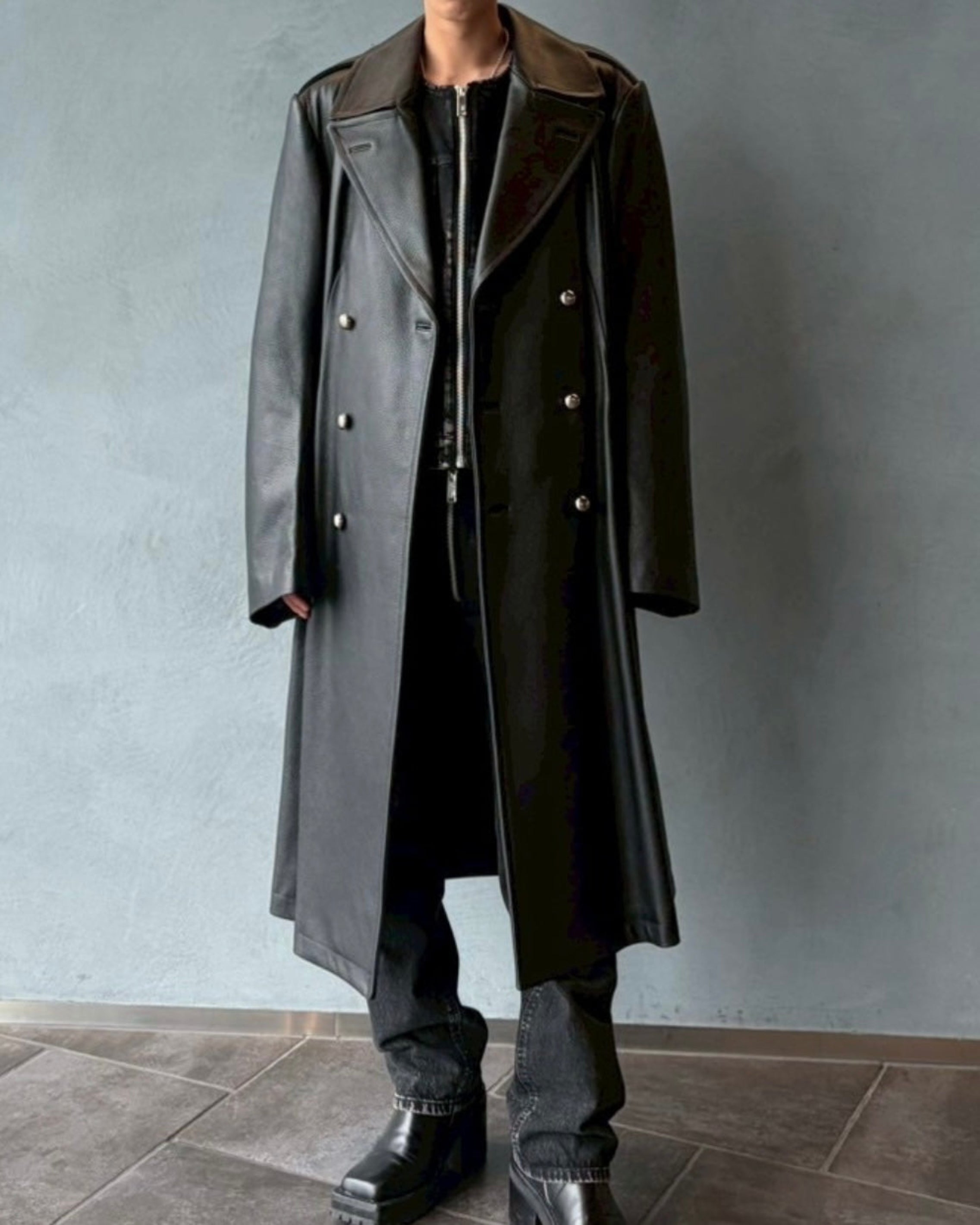 WASHED DENIM COLLARLESS JACKET