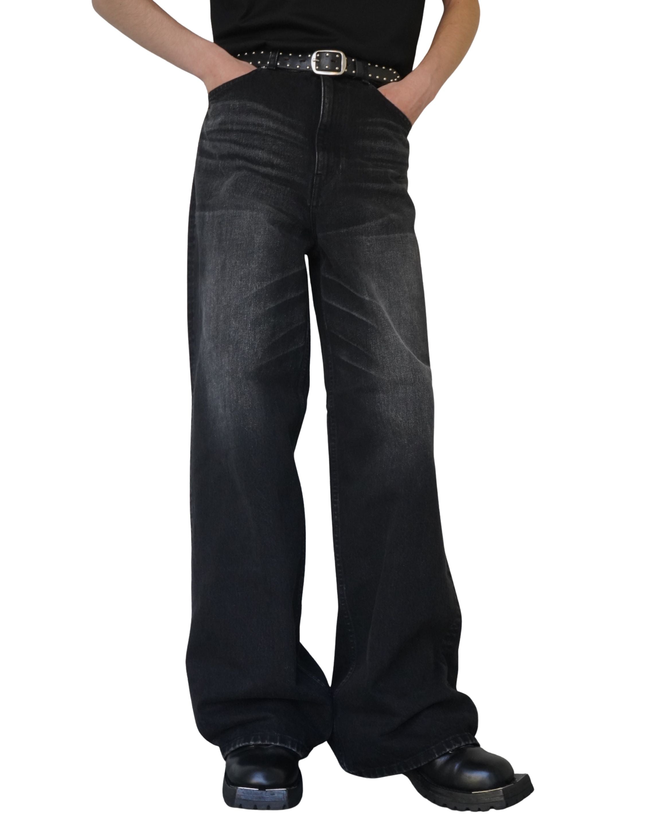 WASHED DENIM WIDE PANTS