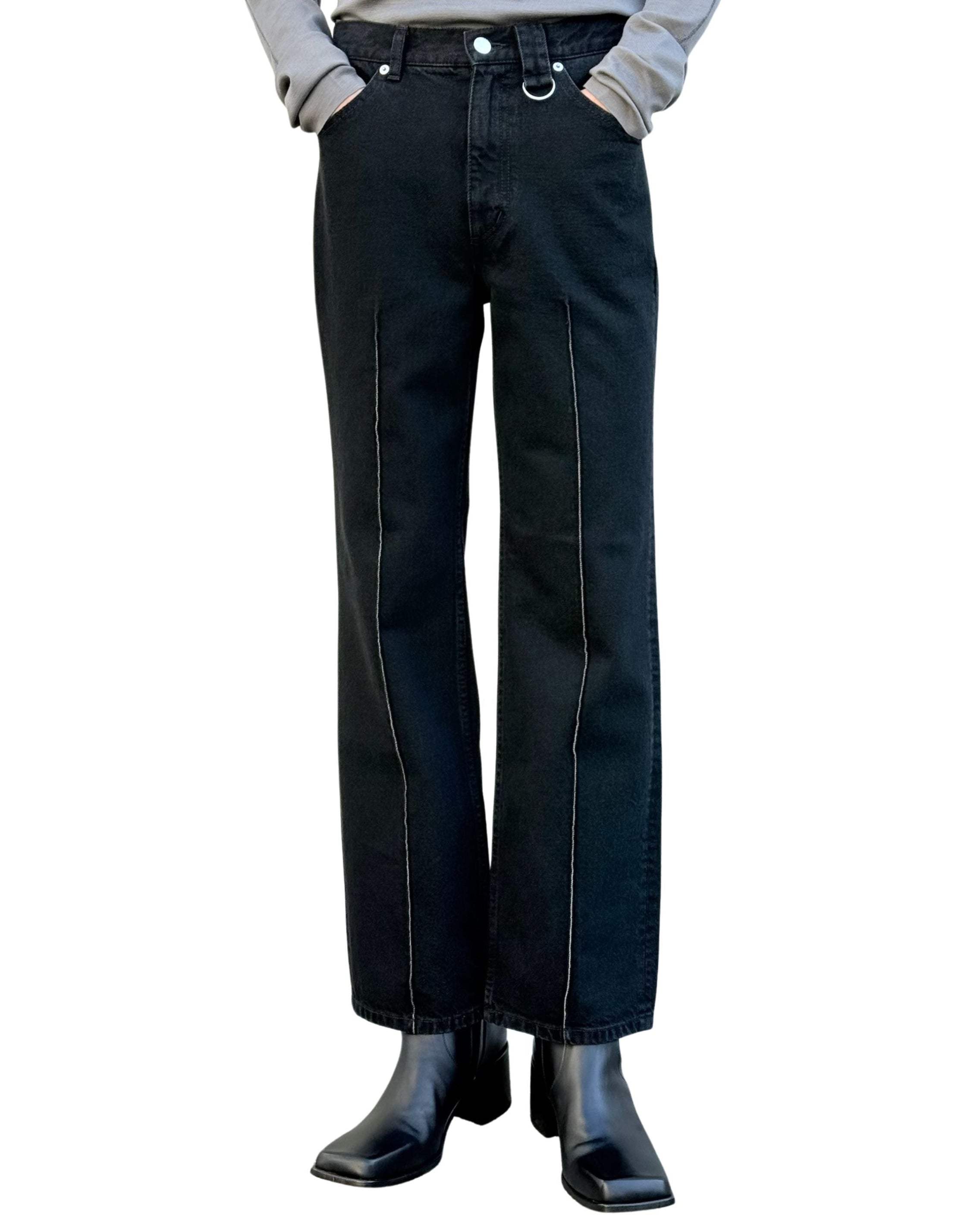 WASHED DENIM SEAM TUCK PANTS