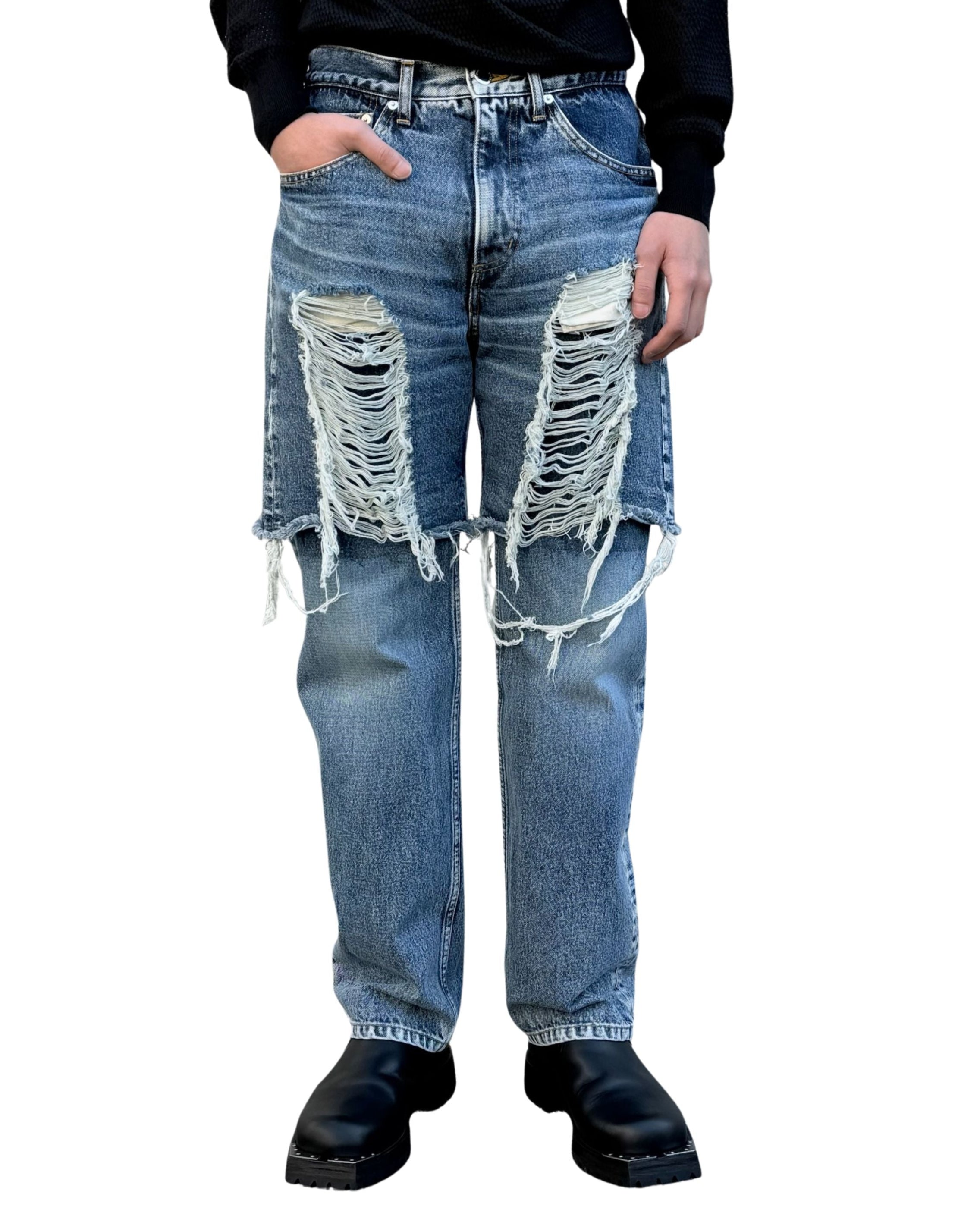 WASHED DENIM LAYERED PANTS
