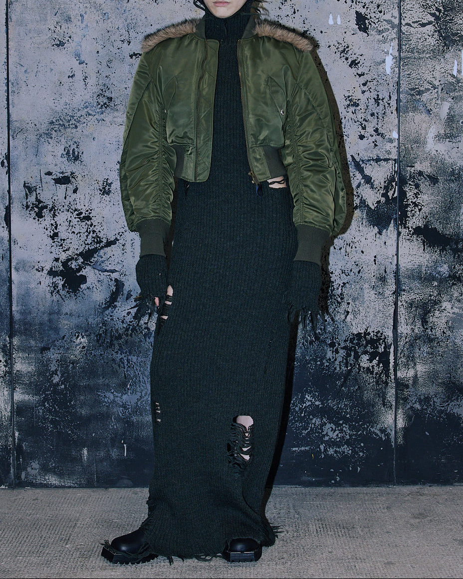 NYLON BOMBER JACKET WITH BACK FUR