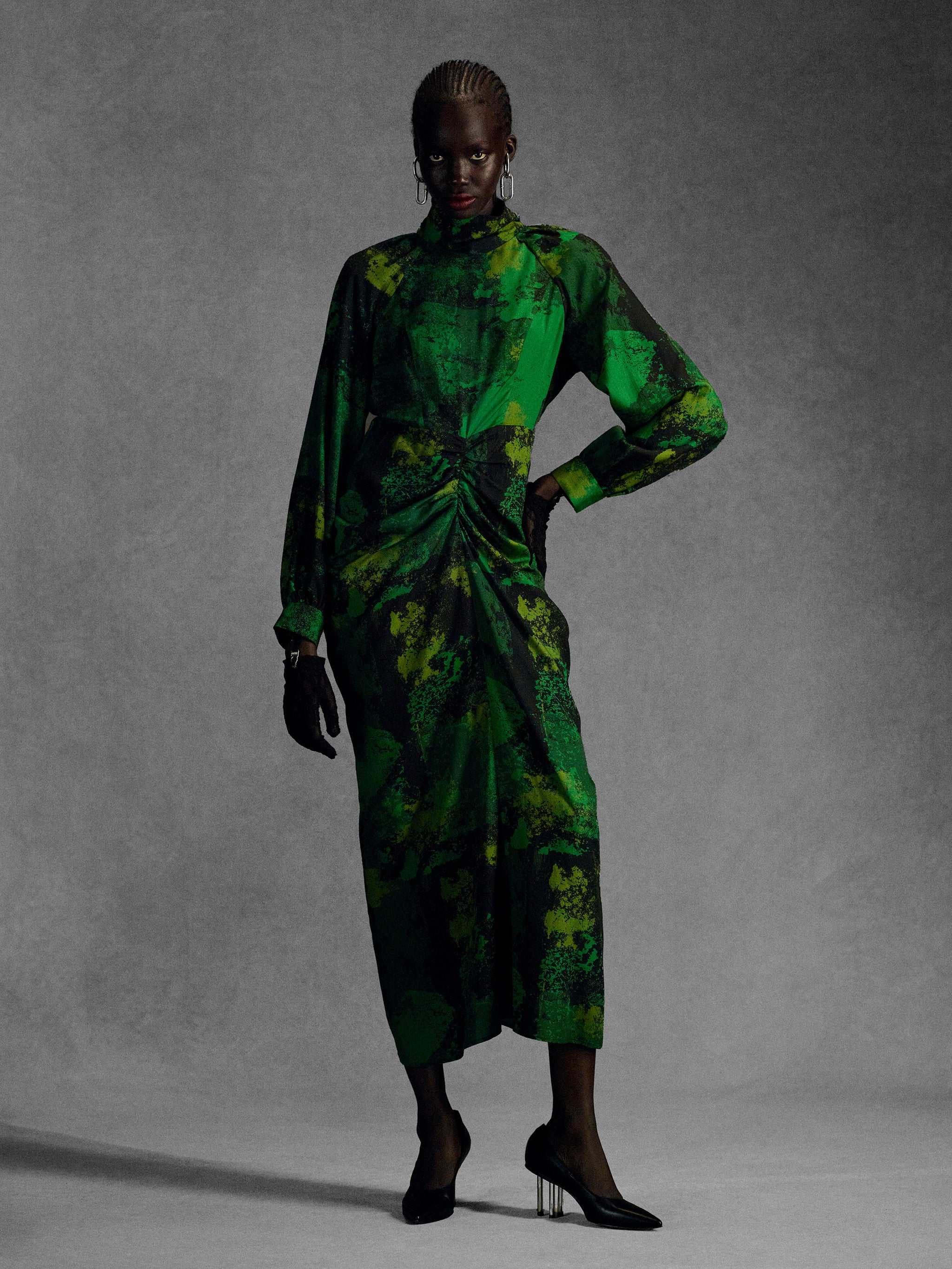 ALL OVER PRINT GATHERED DRESS