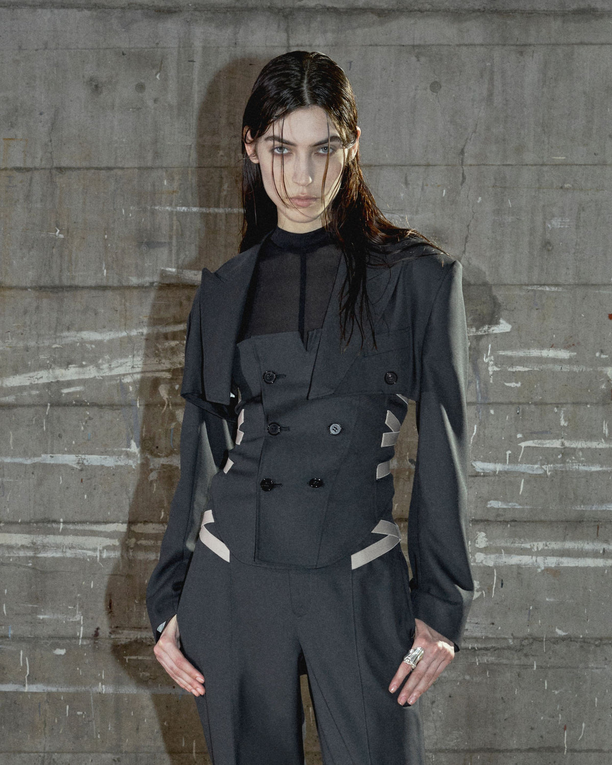 WOOL DOBBY CORSET JACKET