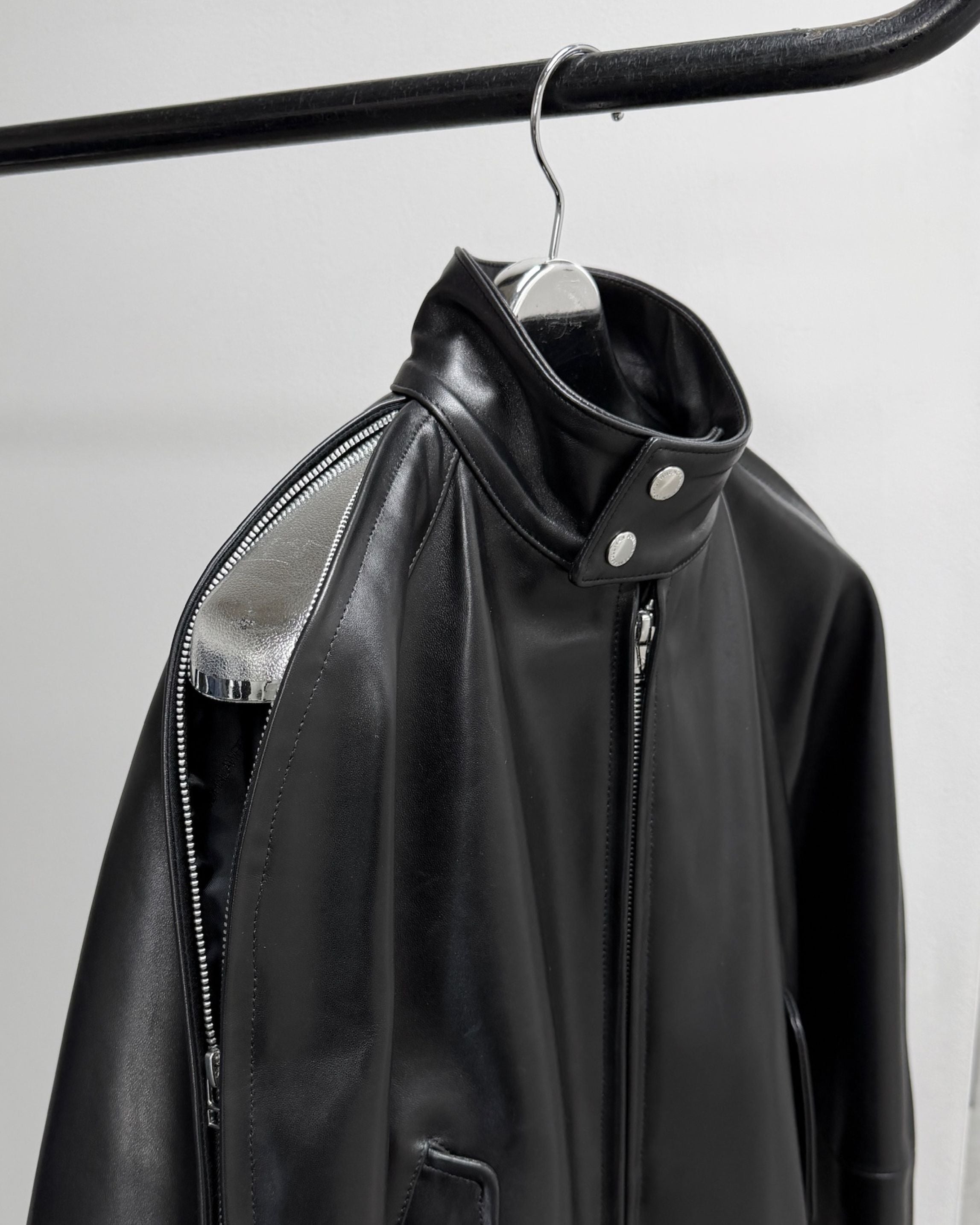 LEATHER ZIP SLEEVE HARRINGTON JACKET