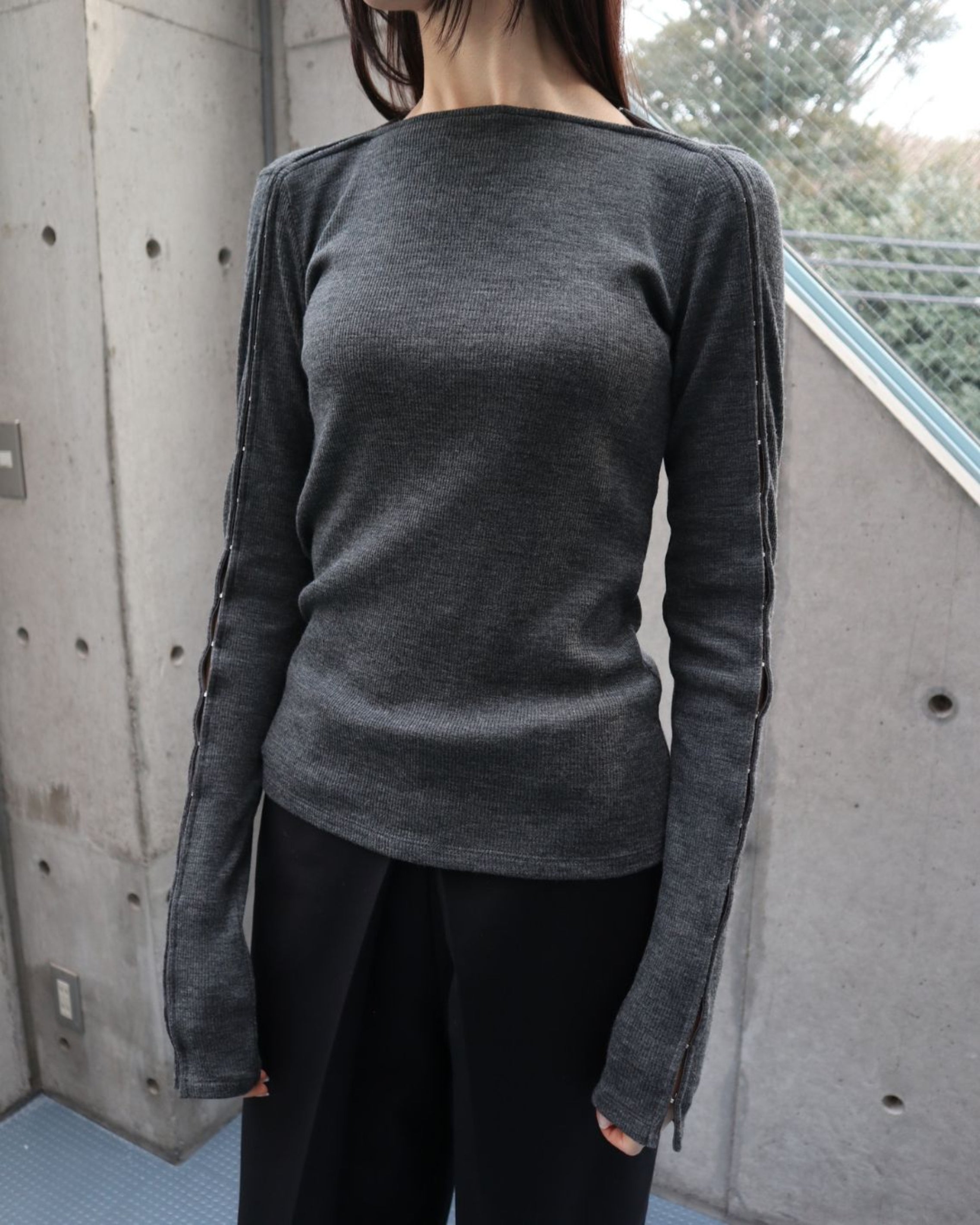 WOOL JERSEY BOAT NECK TOP