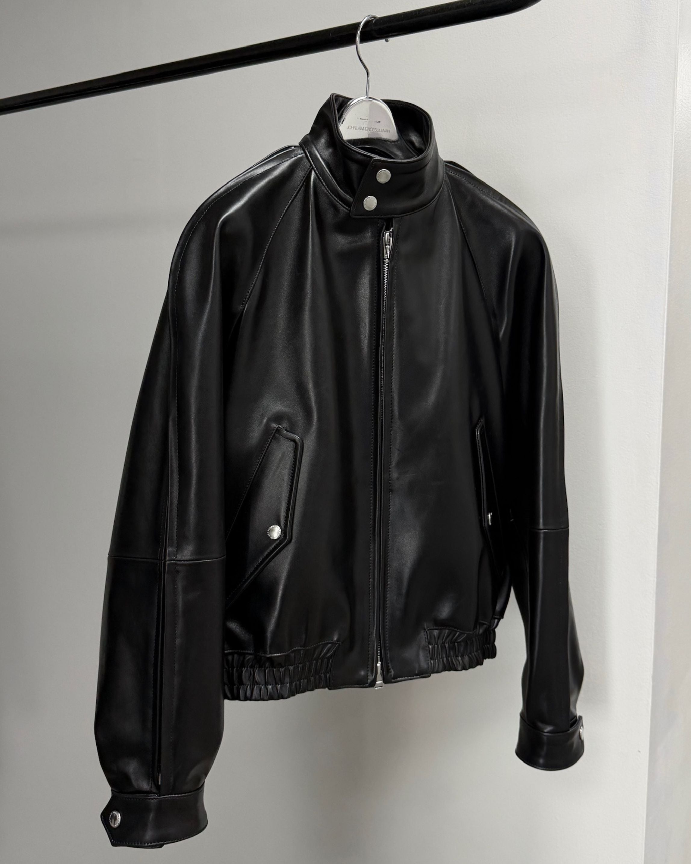 LEATHER ZIP SLEEVE HARRINGTON JACKET