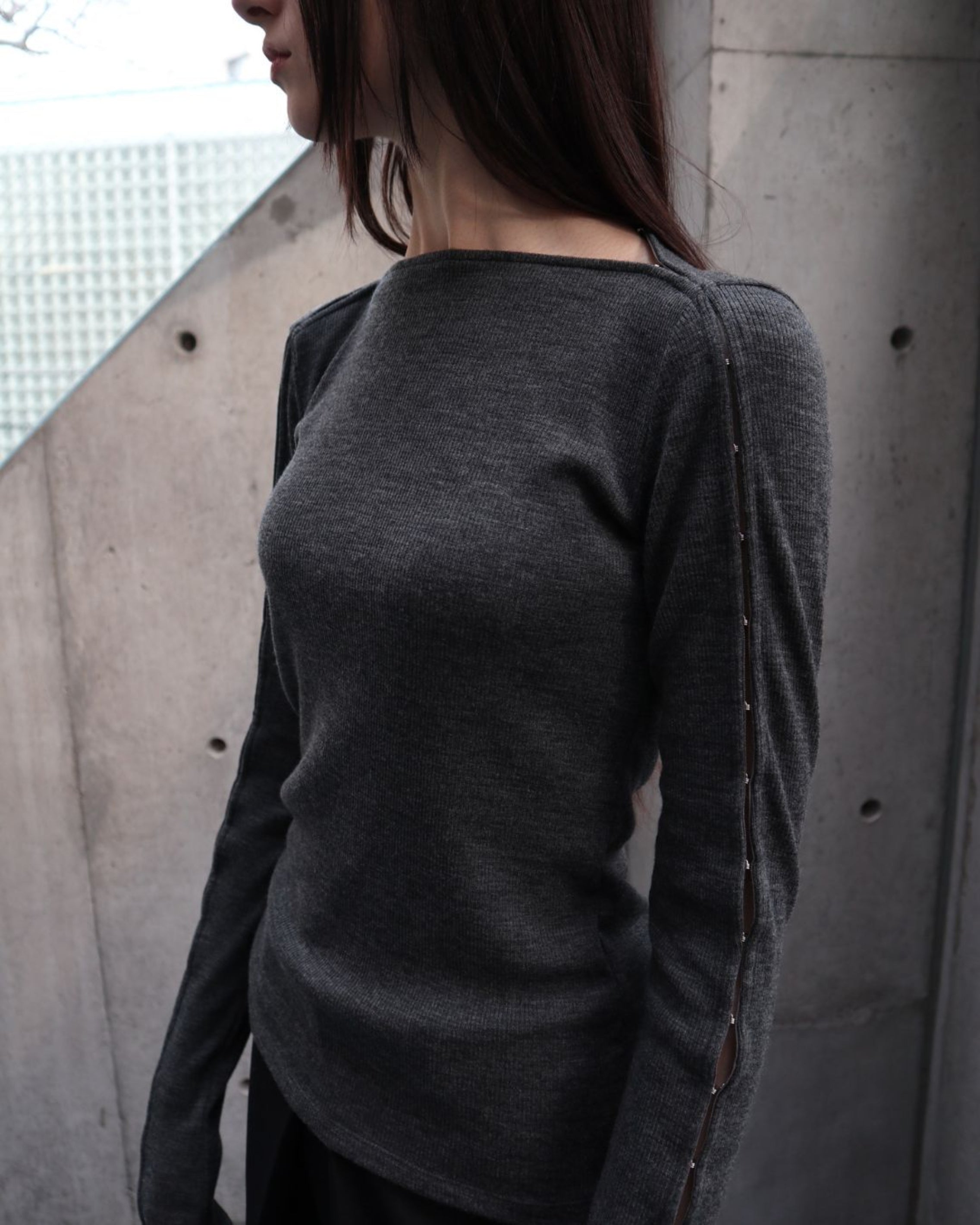 WOOL JERSEY BOAT NECK TOP