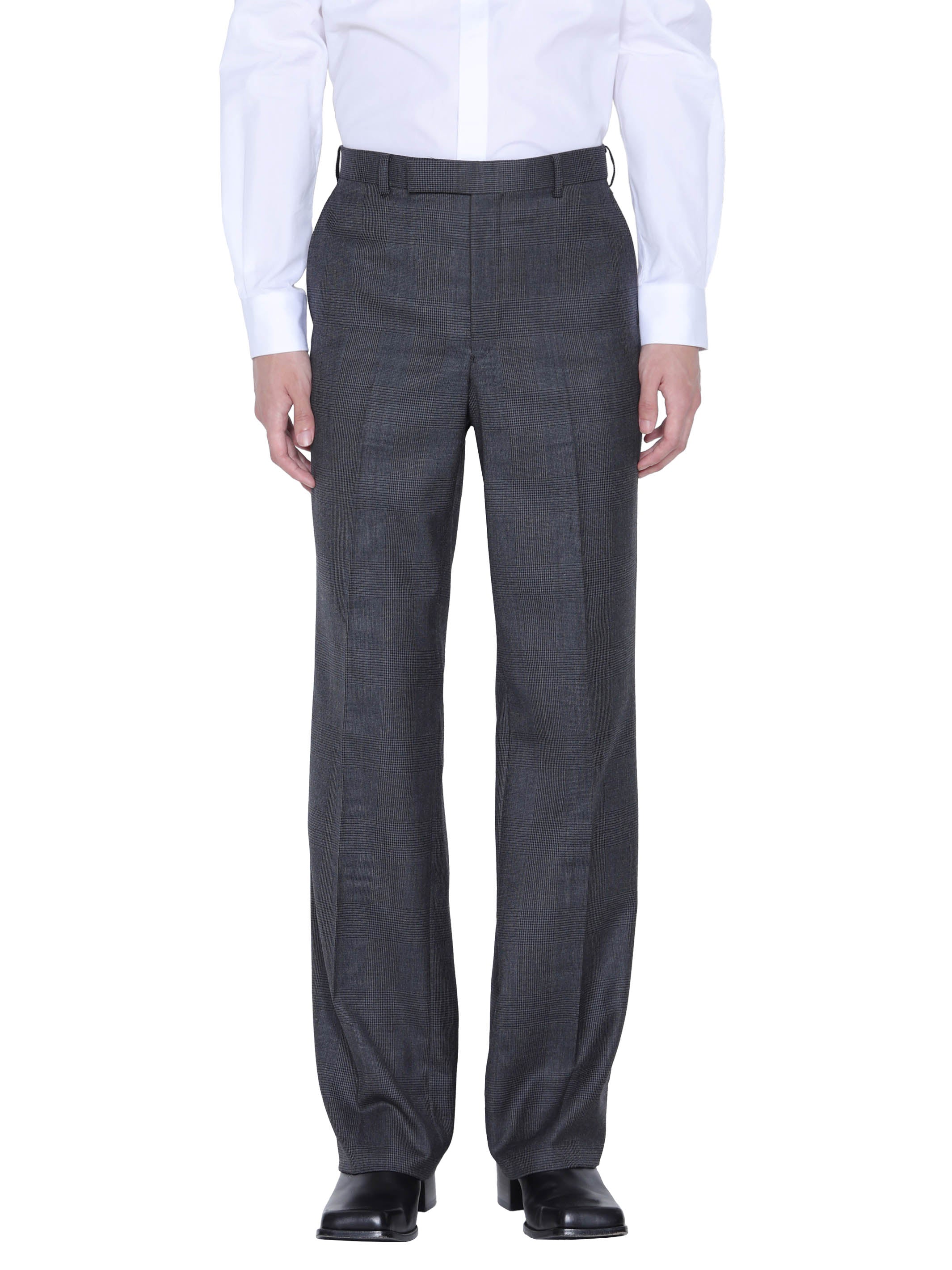 GLEN PLAID WOOL STRAIGHT TROUSERS