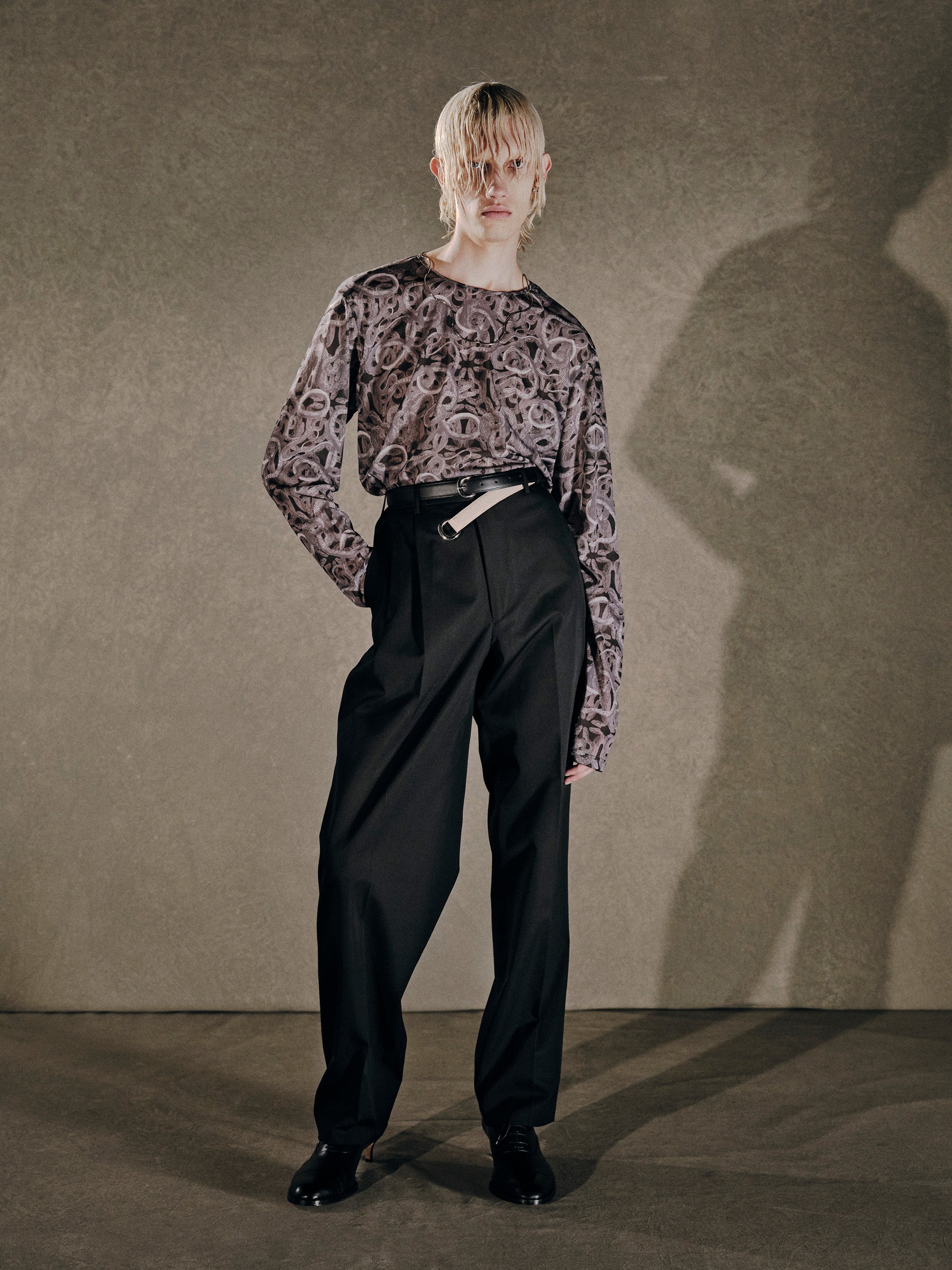 WOOL COTTON TWILL ASYMMETRY TROUSERS