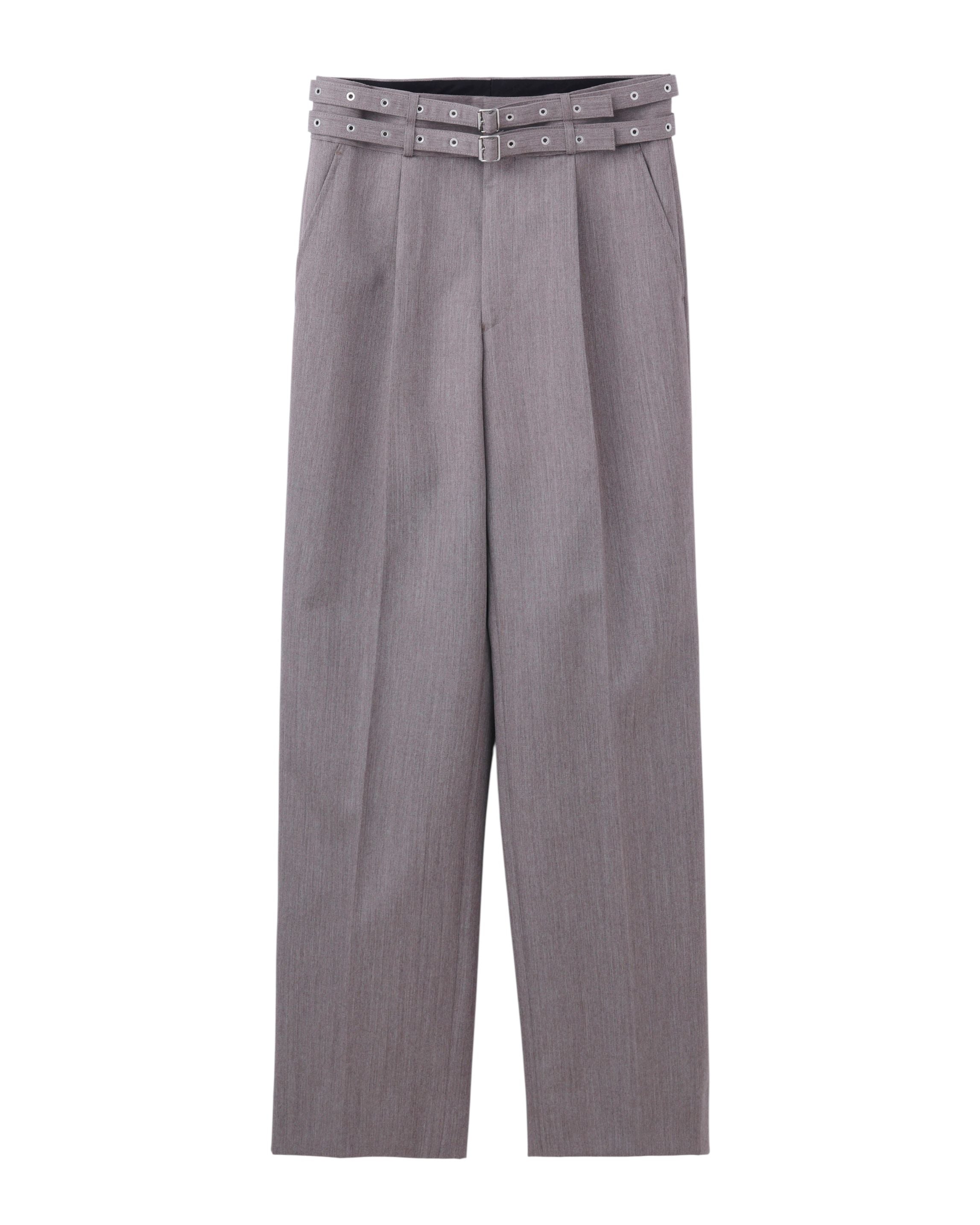 WOOL GABARDINE DOUBLE BELT TROUSERS