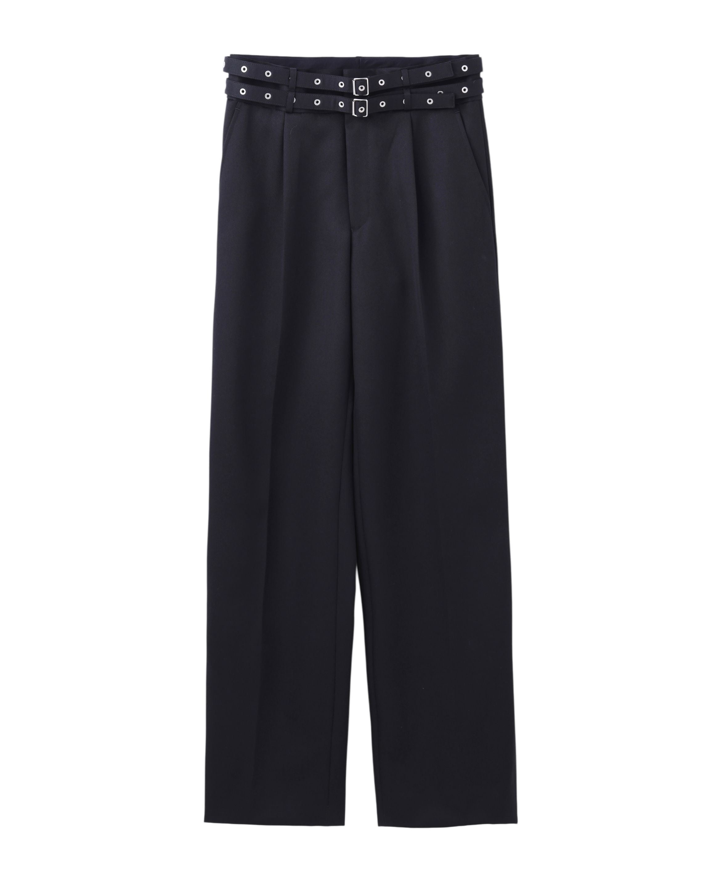 WOOL GABARDINE DOUBLE BELT TROUSERS