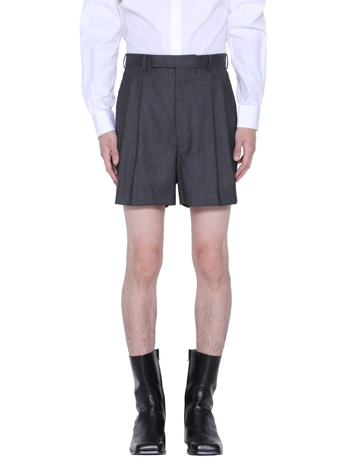 Glen plaid wool tuck shorts