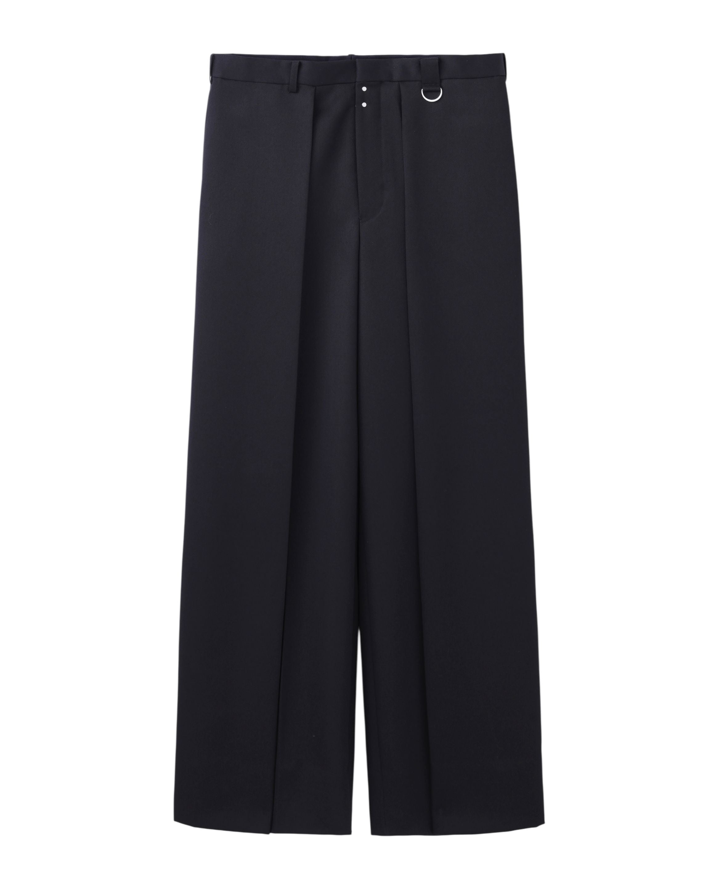 WOOL GABARDINE TUCKED WIDE TROUSERS