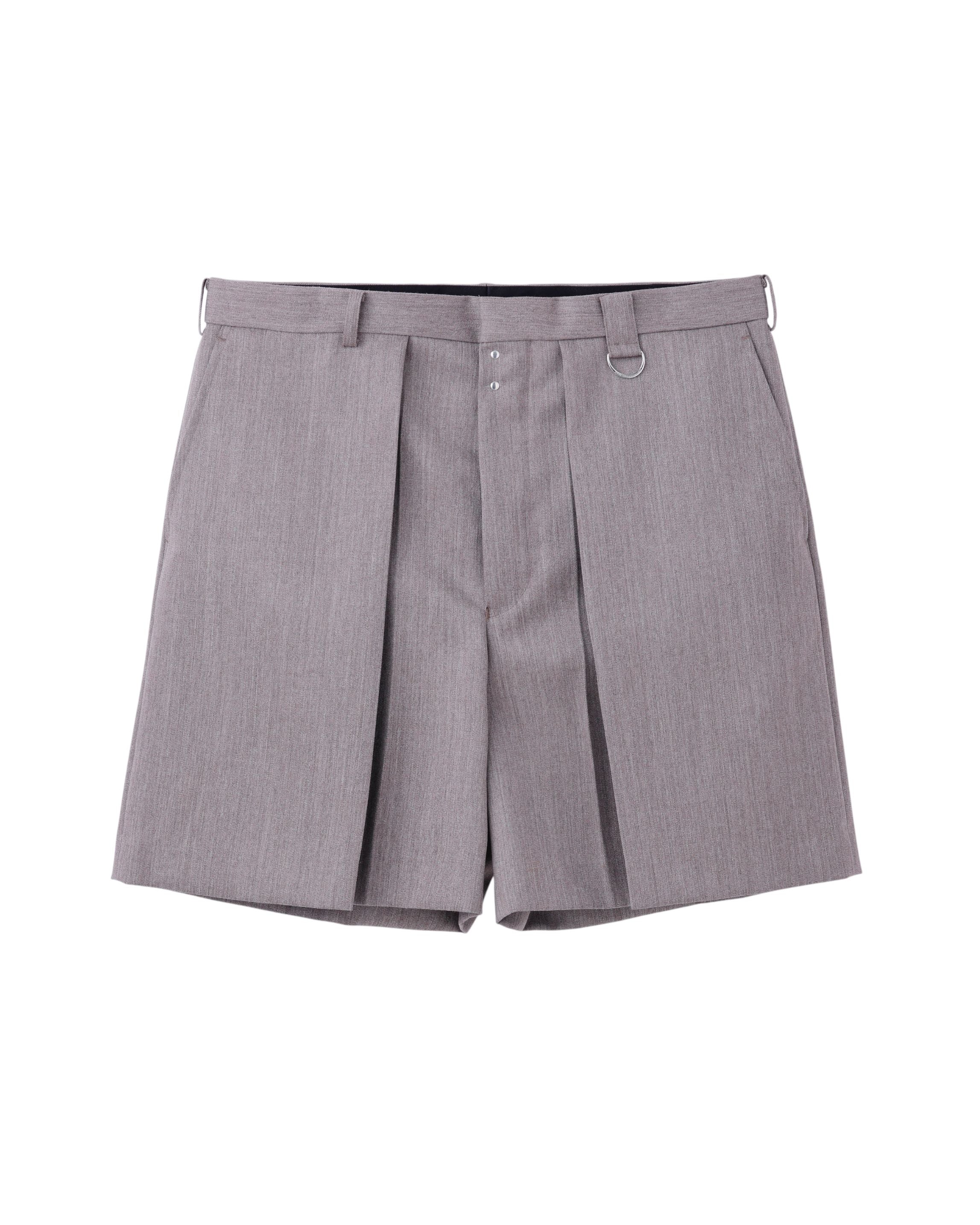 WOOL GABARDINE TUCKED WIDE SHORTS