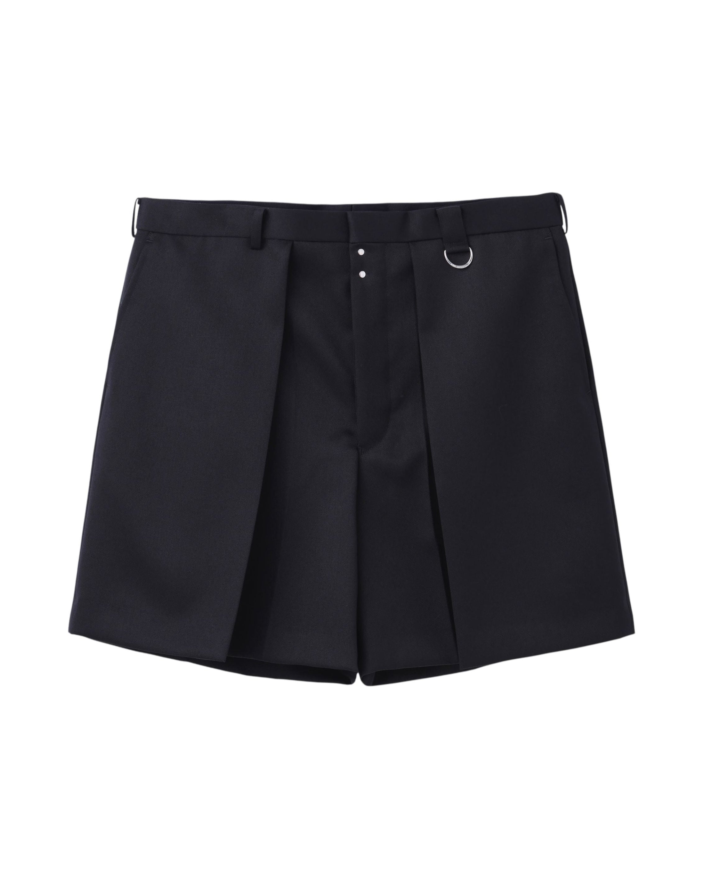 WOOL GABARDINE TUCKED WIDE SHORTS