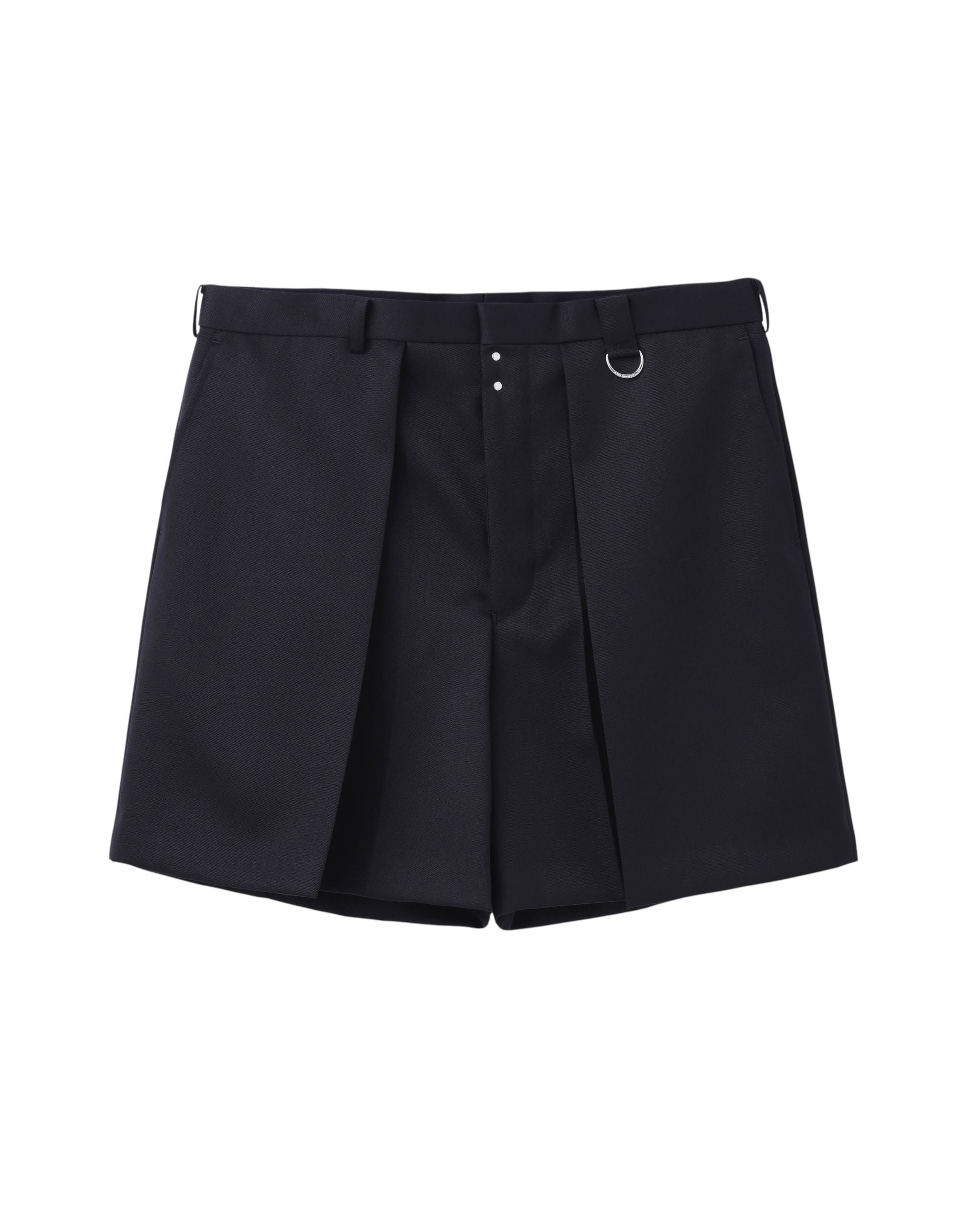 WOOL GABARDINE TUCKED WIDE SHORTS