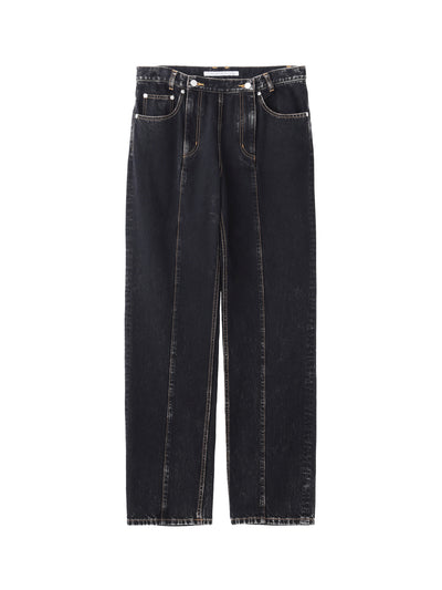 WASHED DENIM DOUBLE ZIPPERFLY PANTS