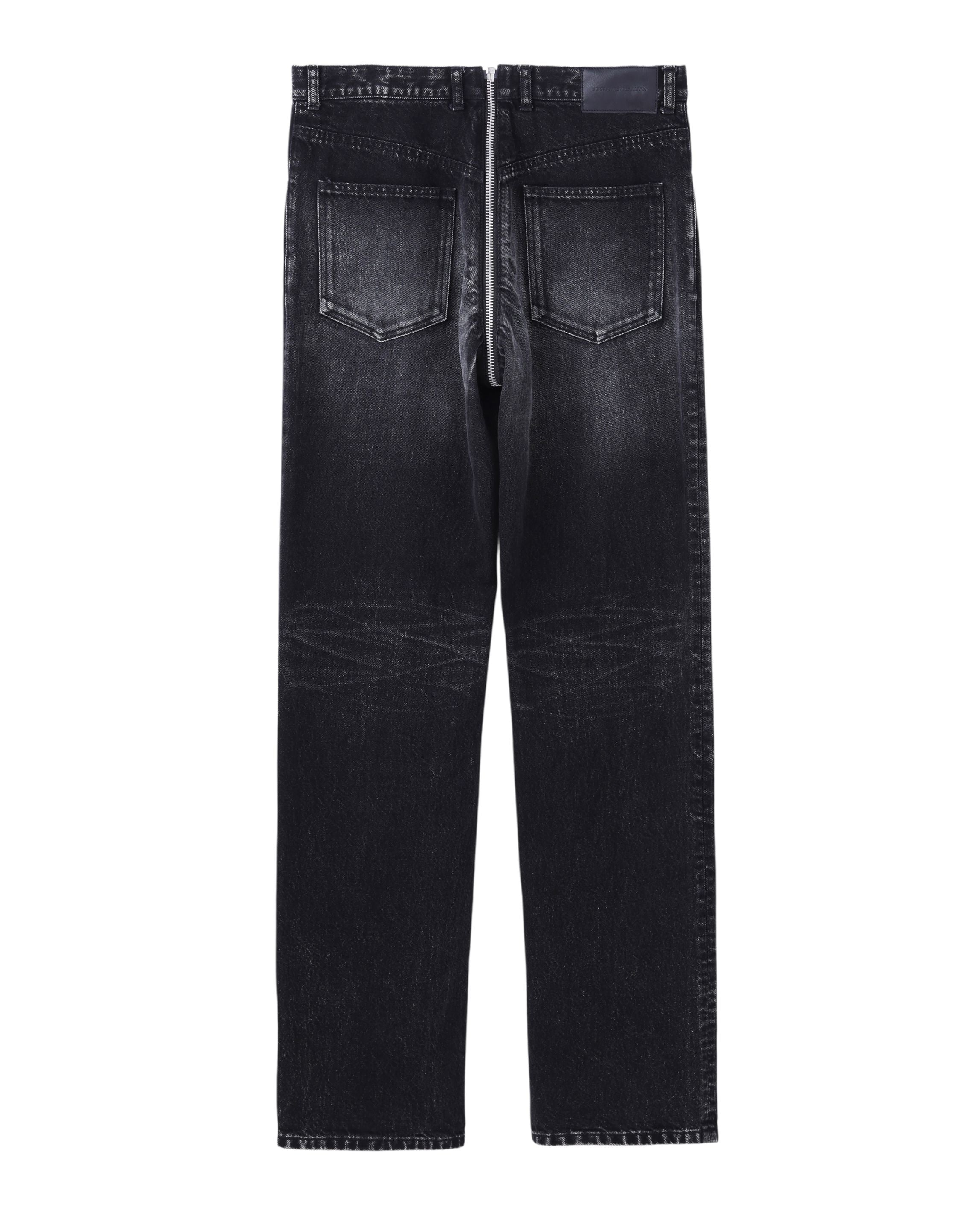 WASHED DENIM WRAPAROUND ZIP PANTS