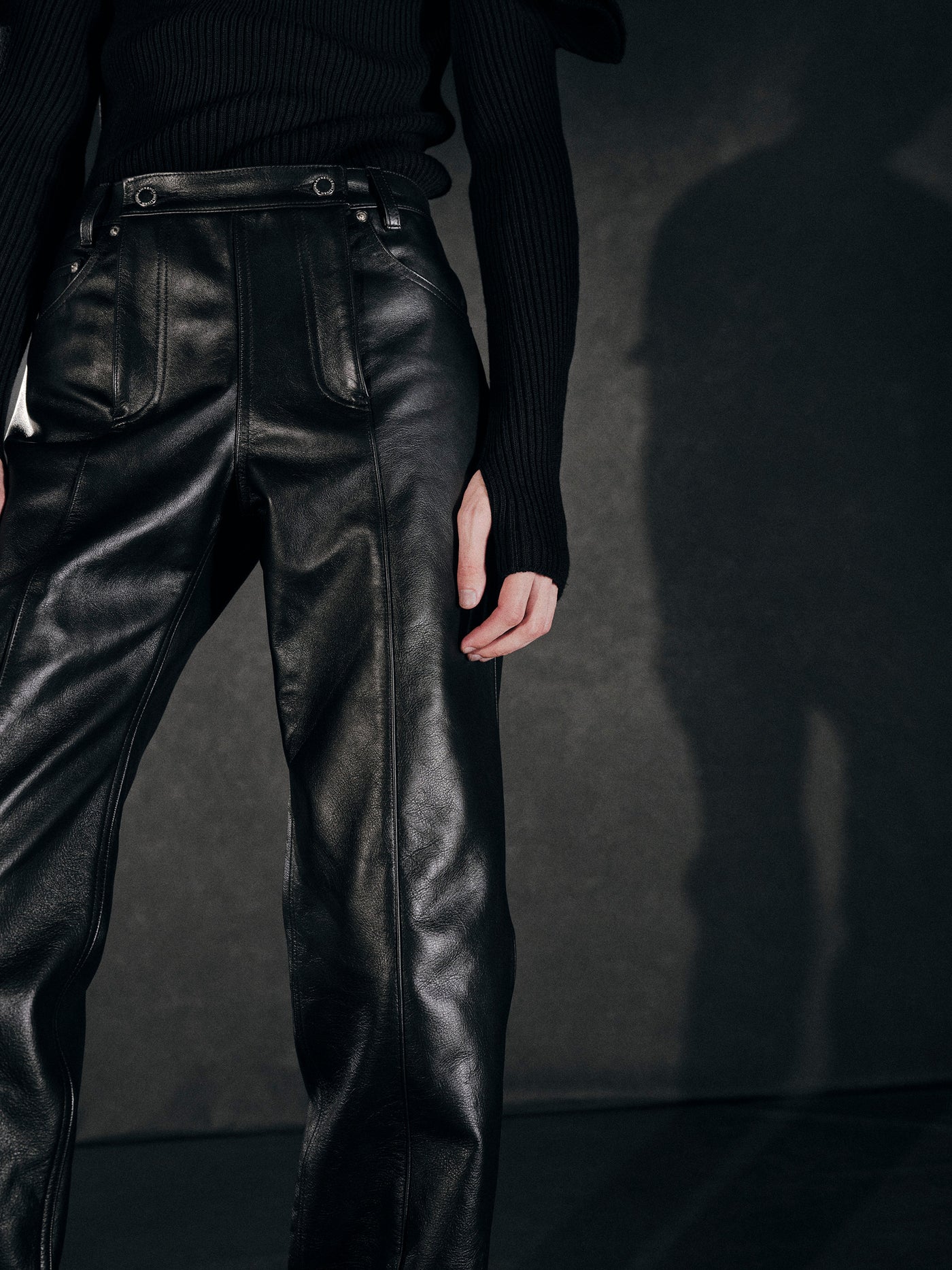 LEATHER DOUBLE ZIPPERFLY PANTS