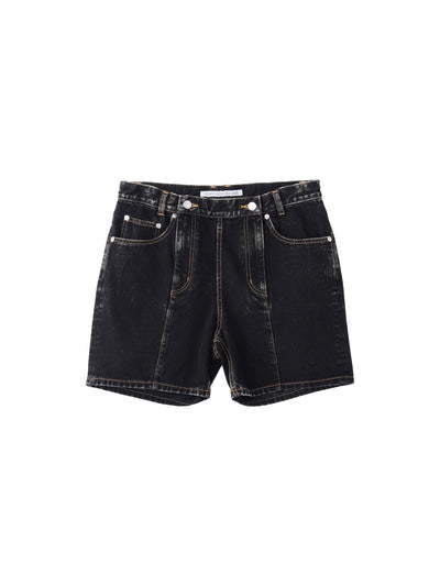 Washed Denim Double Zipperfly Shorts