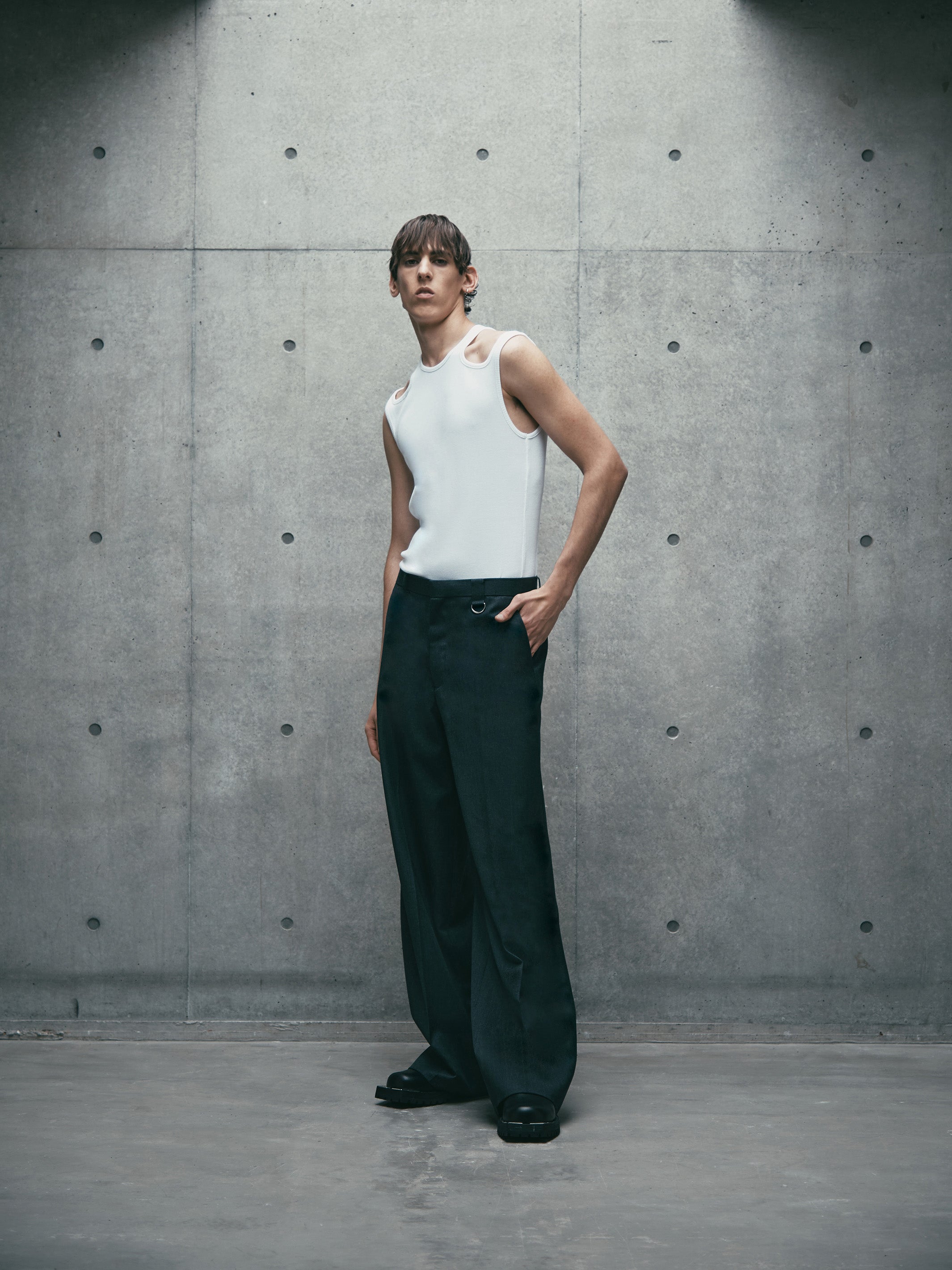 WOOL GABARDINE WIDE TROUSERS
