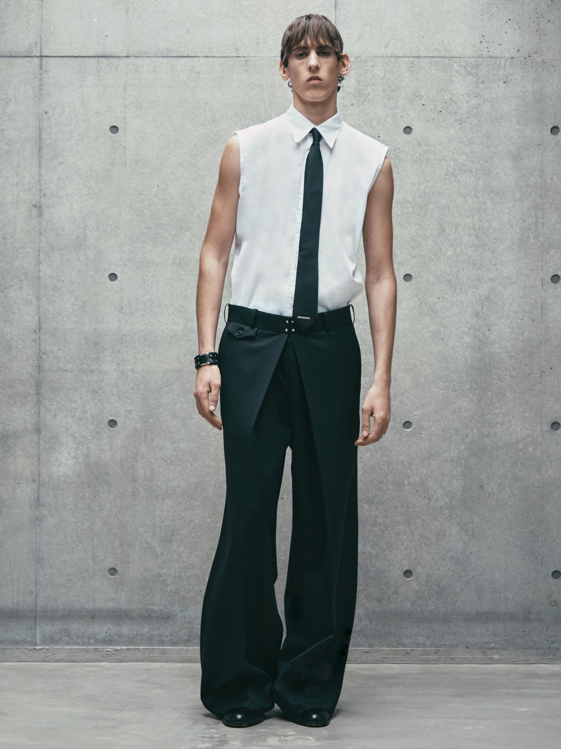 WOOL GABARDINE FOLDED WIDE TROUSERS