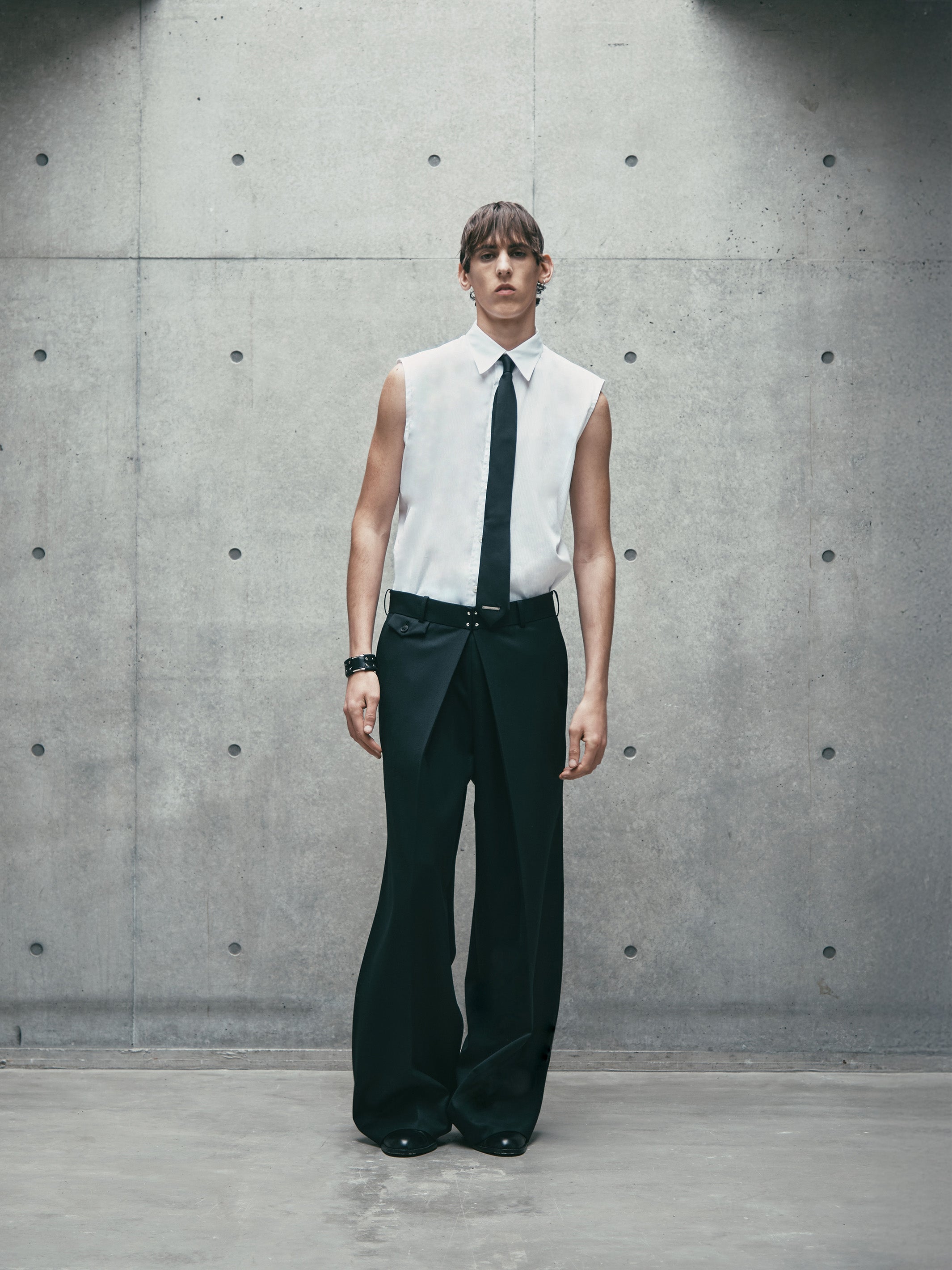 WOOL GABARDINE FOLDED WIDE TROUSERS
