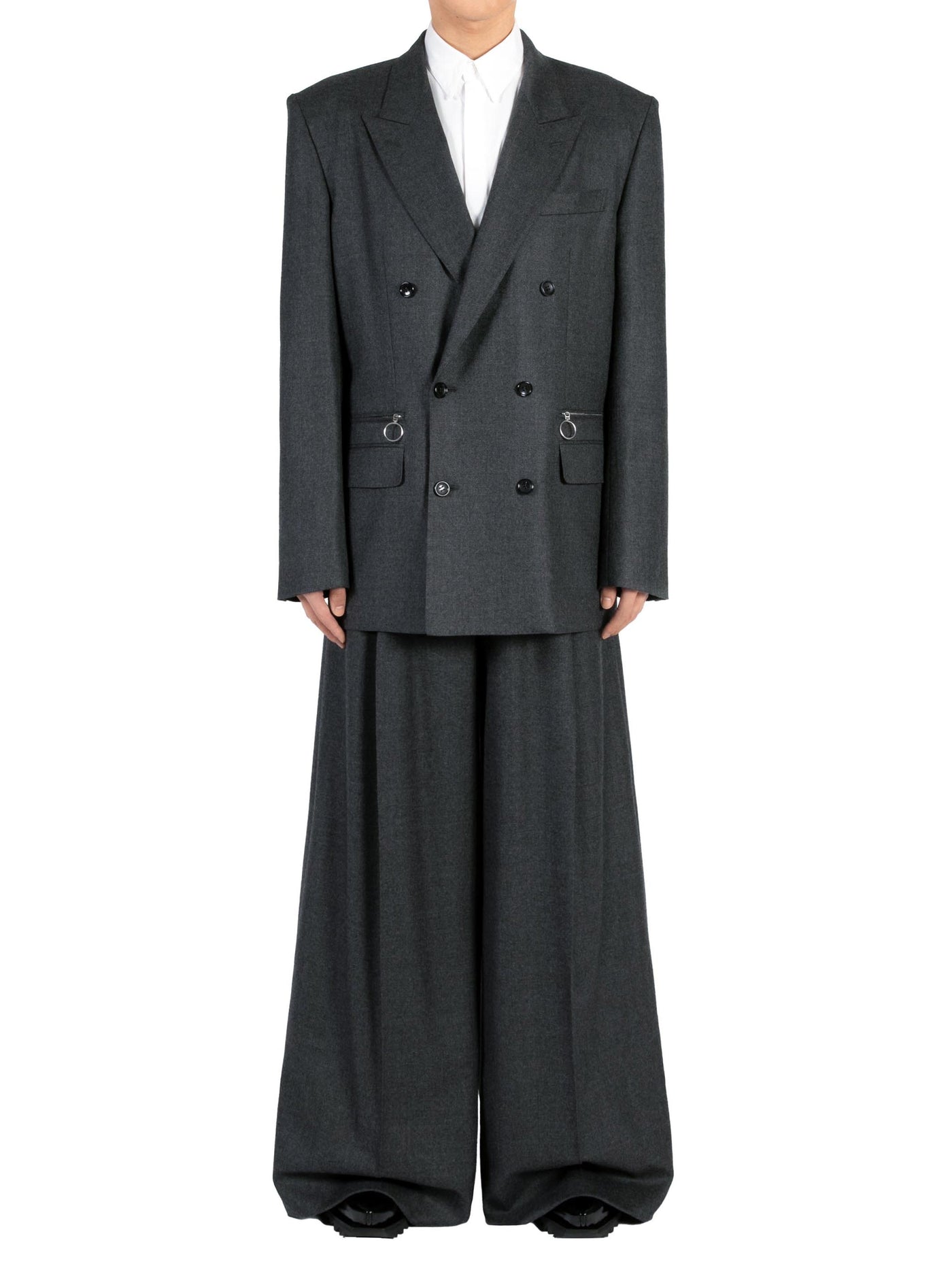 Wool flannel wide trousers | Black 46 - スラックス